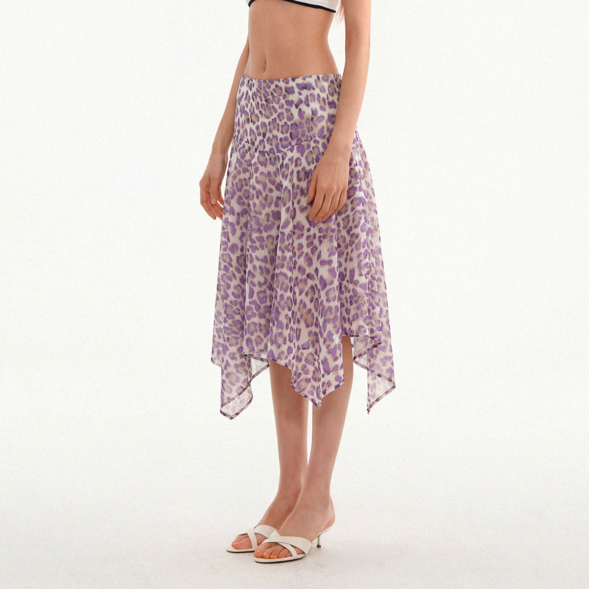 MUSE NAPS Irregular Leopard Print Flowy Midi Skirt