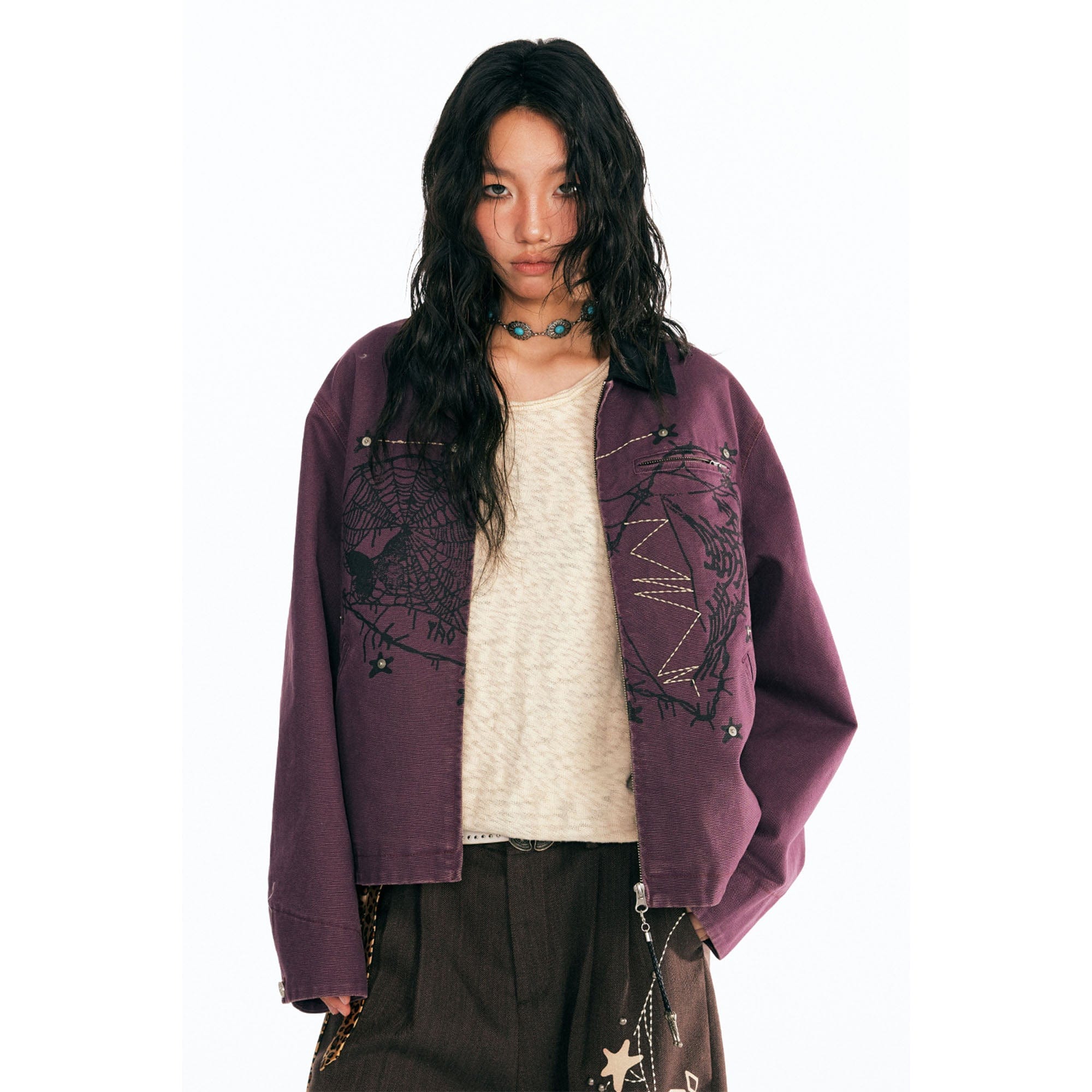 1997 POSTOFFICE Dreamcatcher Graphic Studded Detroit Jacket