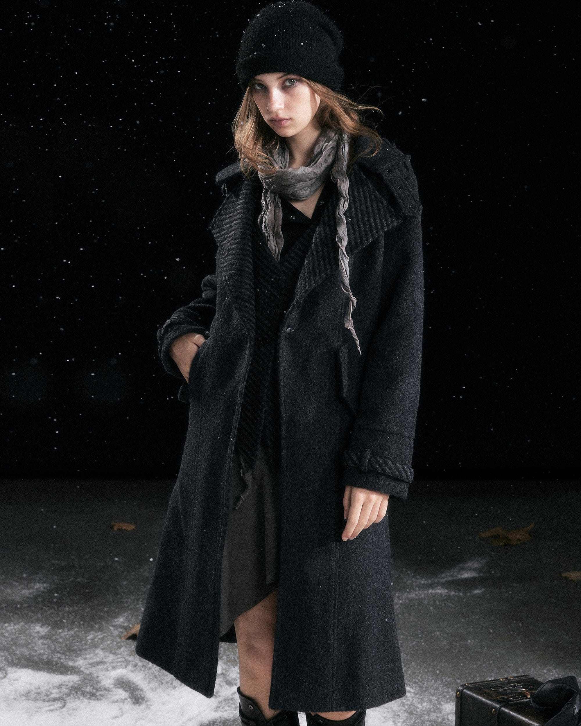 CESTNOUS Double Layer Striped Lapel Coat