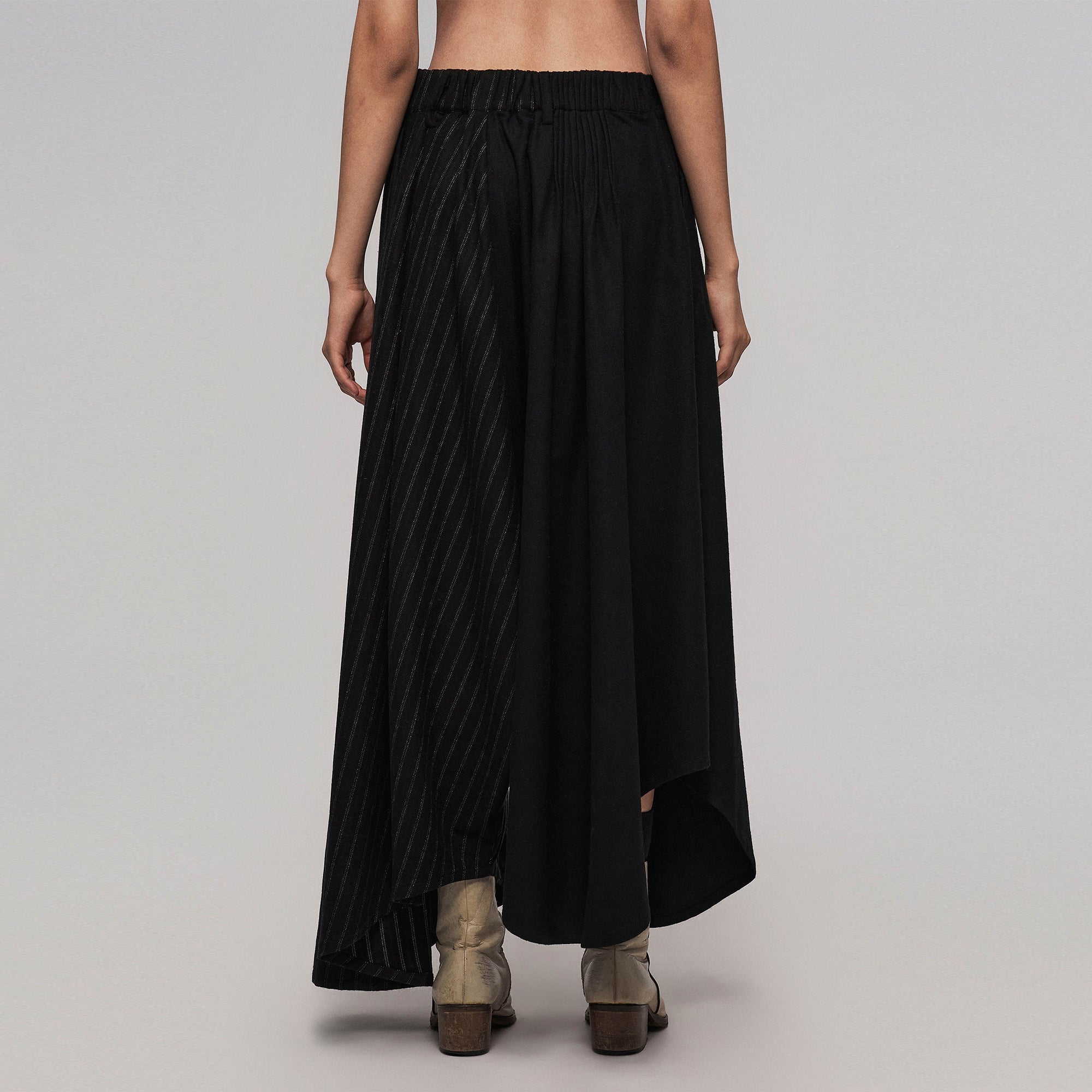 ILNya Nieternite Nifutur Asymmetrical Spliced Pleat Stripe Wide-Leg Pants Black