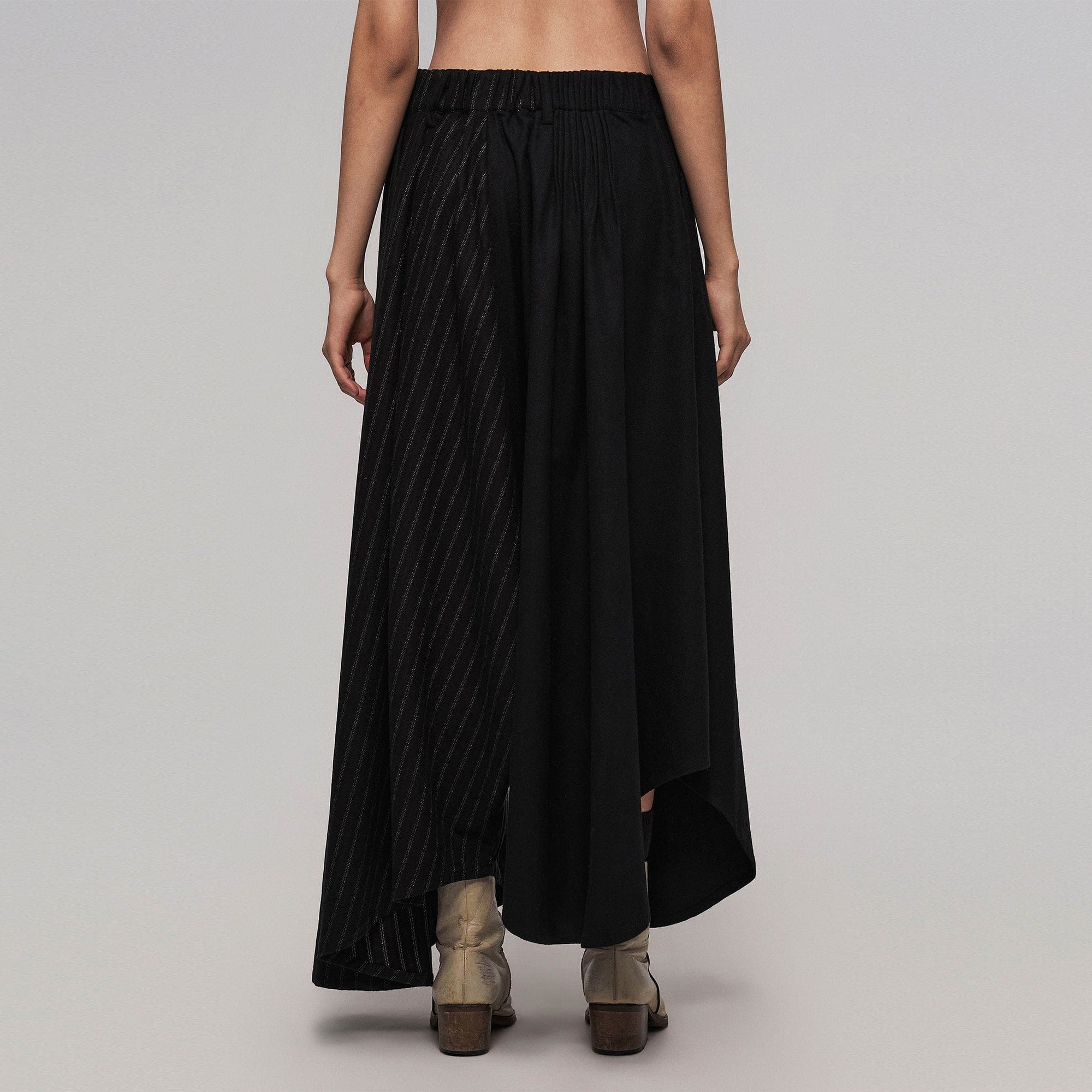 ILNya Nieternite Nifutur Asymmetrical Spliced Pleat Stripe Wide-Leg Pants Black