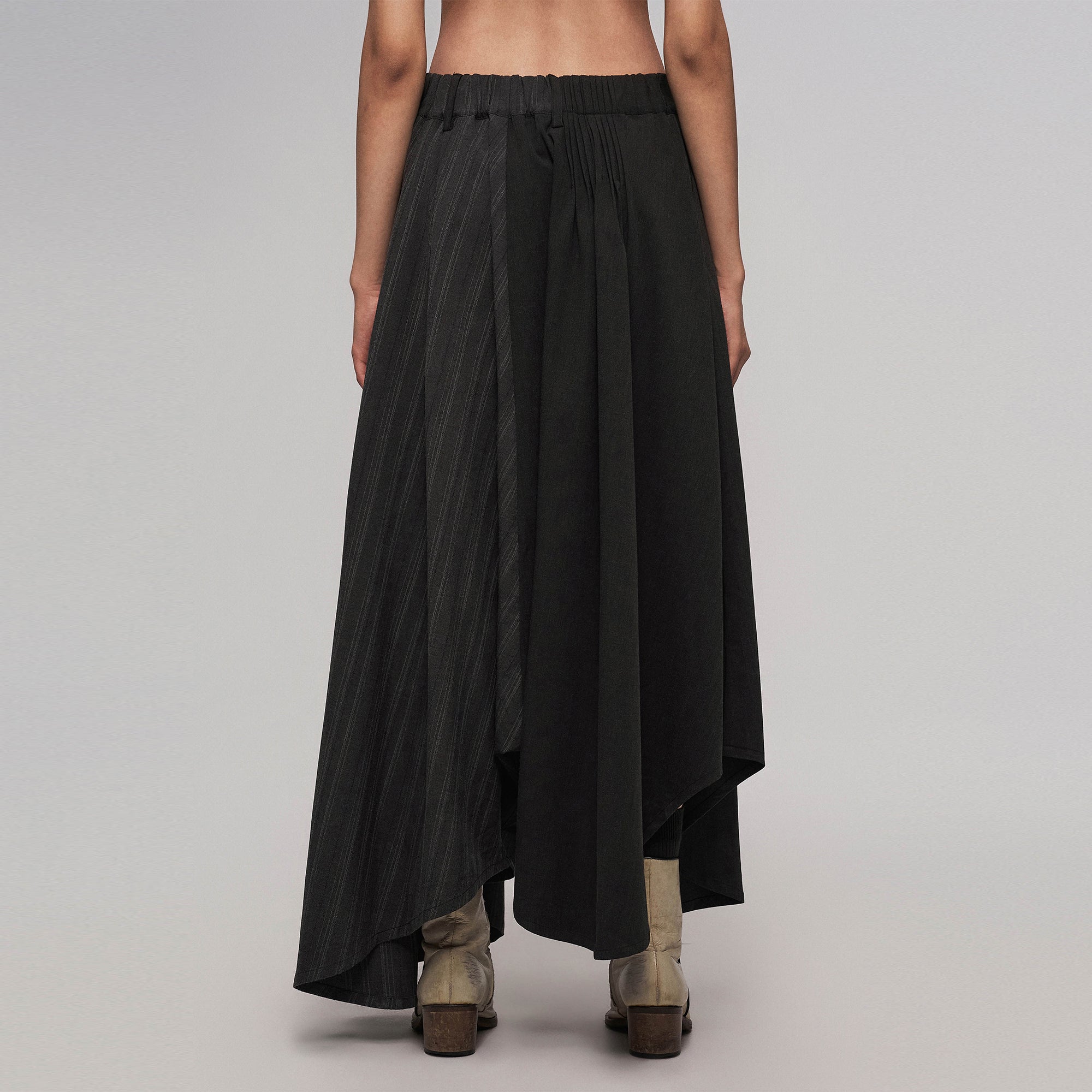 ILNya Nieternite Nifutur Asymmetrical Spliced Pleat Stripe Wide-Leg Pants Gray