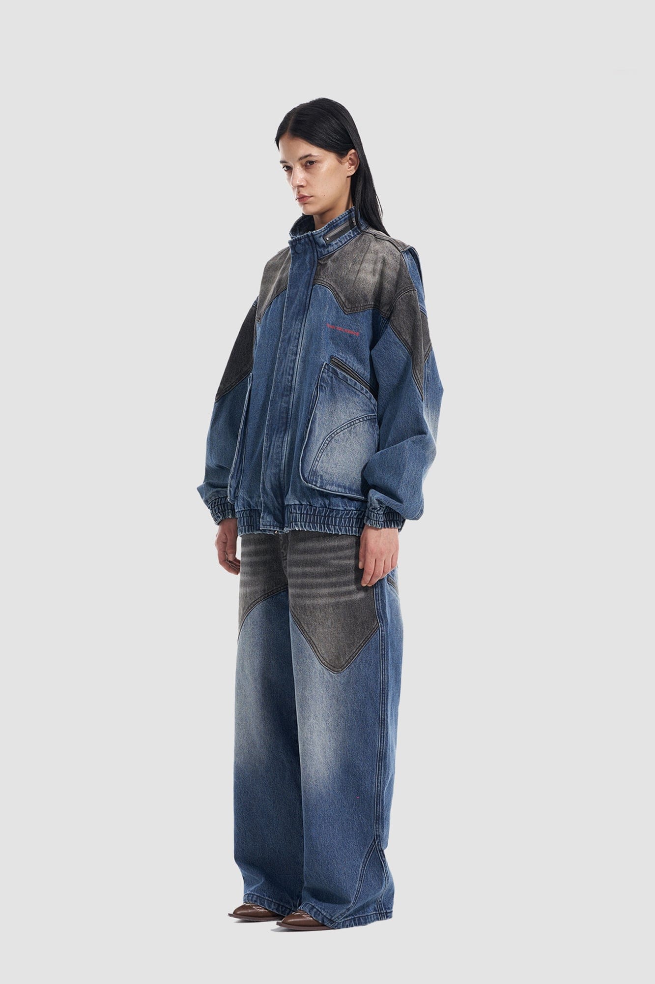 VANN VALRENCE Contrast Faded-Wash Paneled Jeans