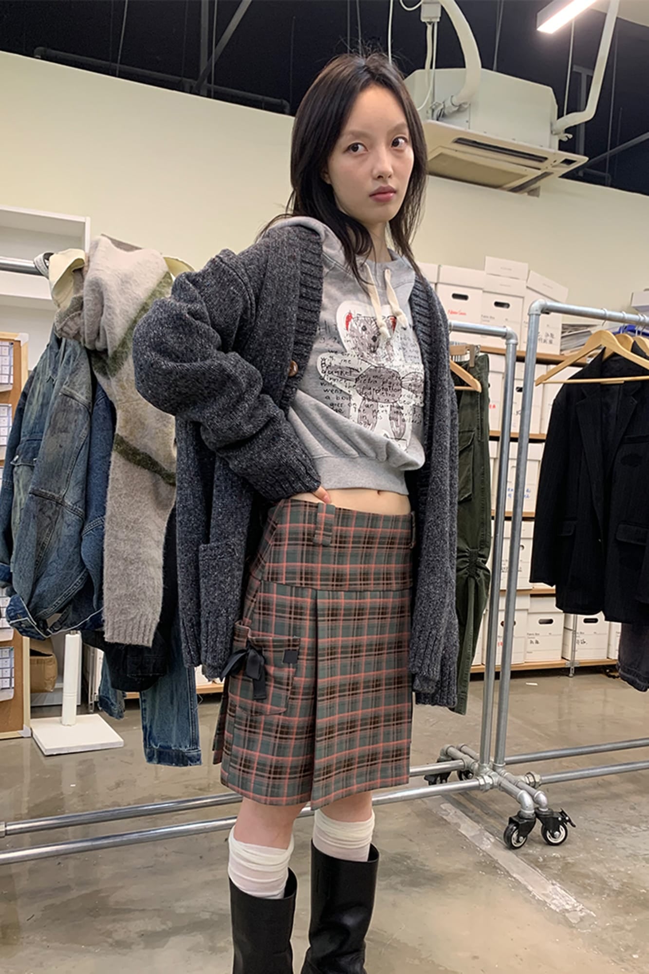 NEVERSEEZ Flecked Knit Rib-Trim Cardigan