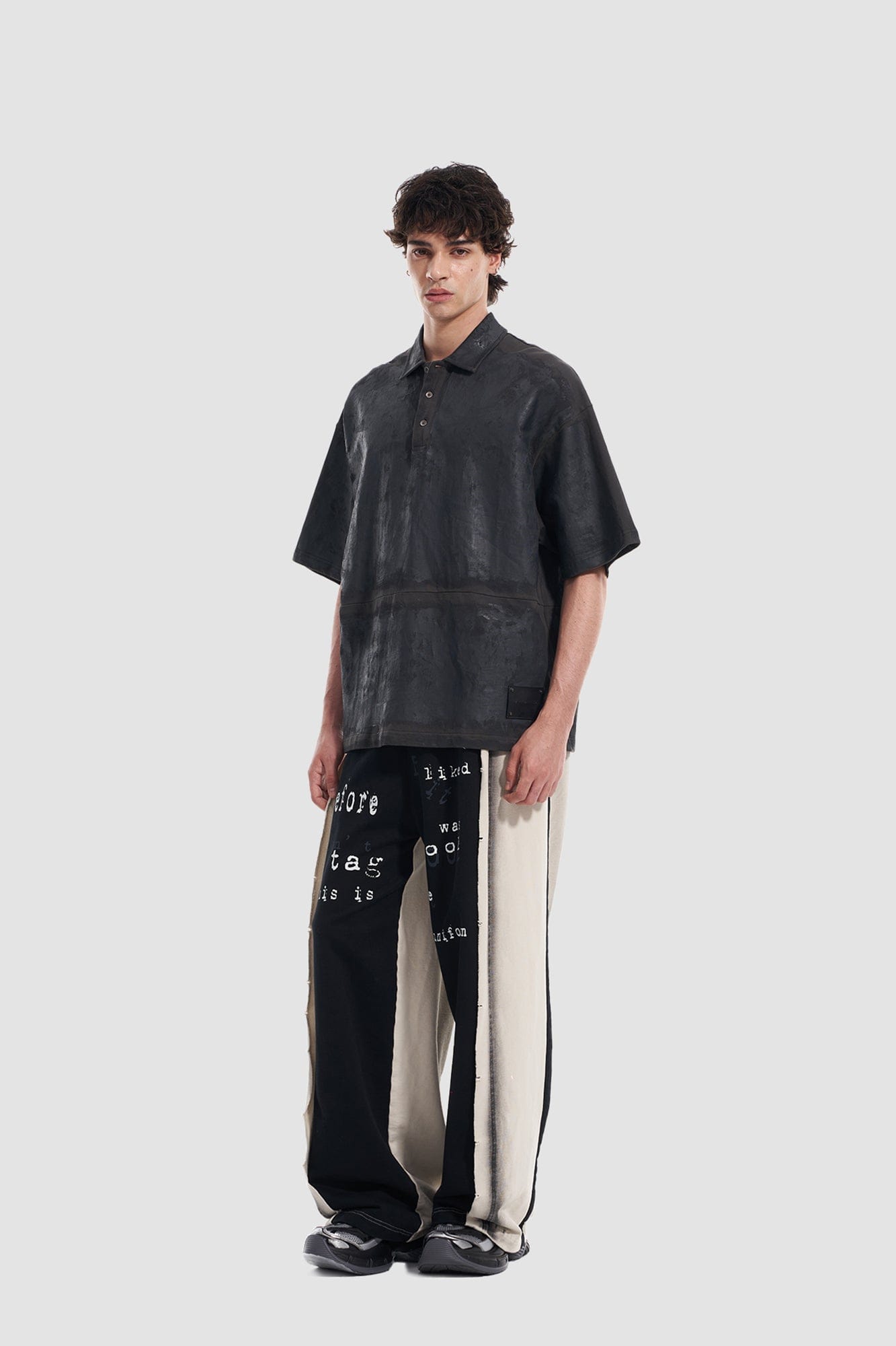 VANN VALRENCE Frayed Graphic Contrast Panel Sweatpants