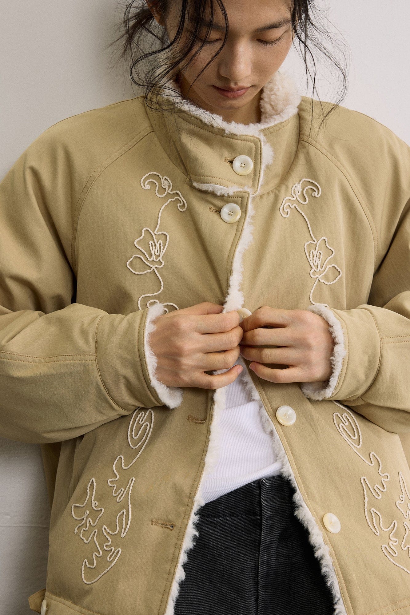 SAME FLOW Reversible Embroidered Fleece-Lined Jacket