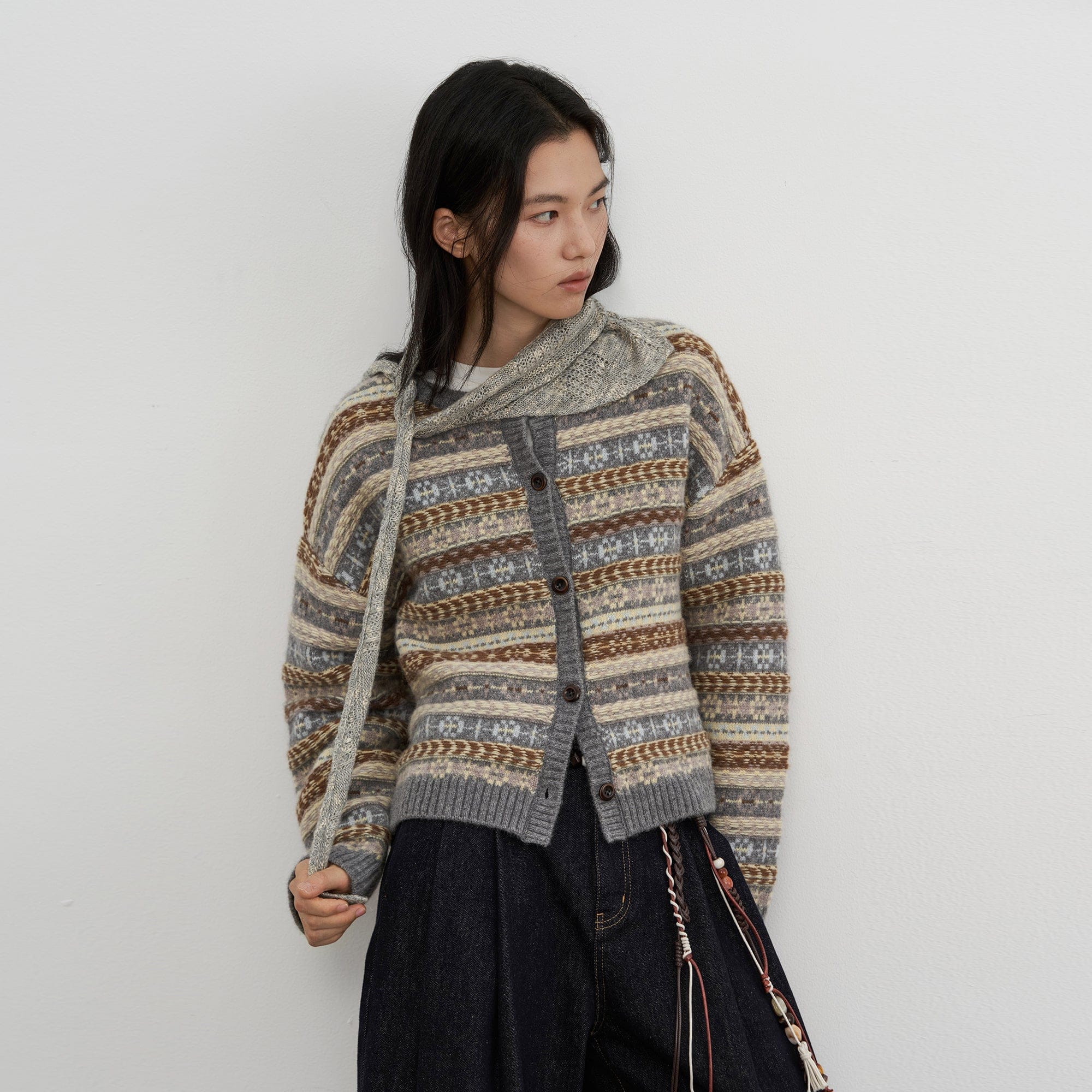 SAME FLOW Wool Fair Isle Knit Cardigan