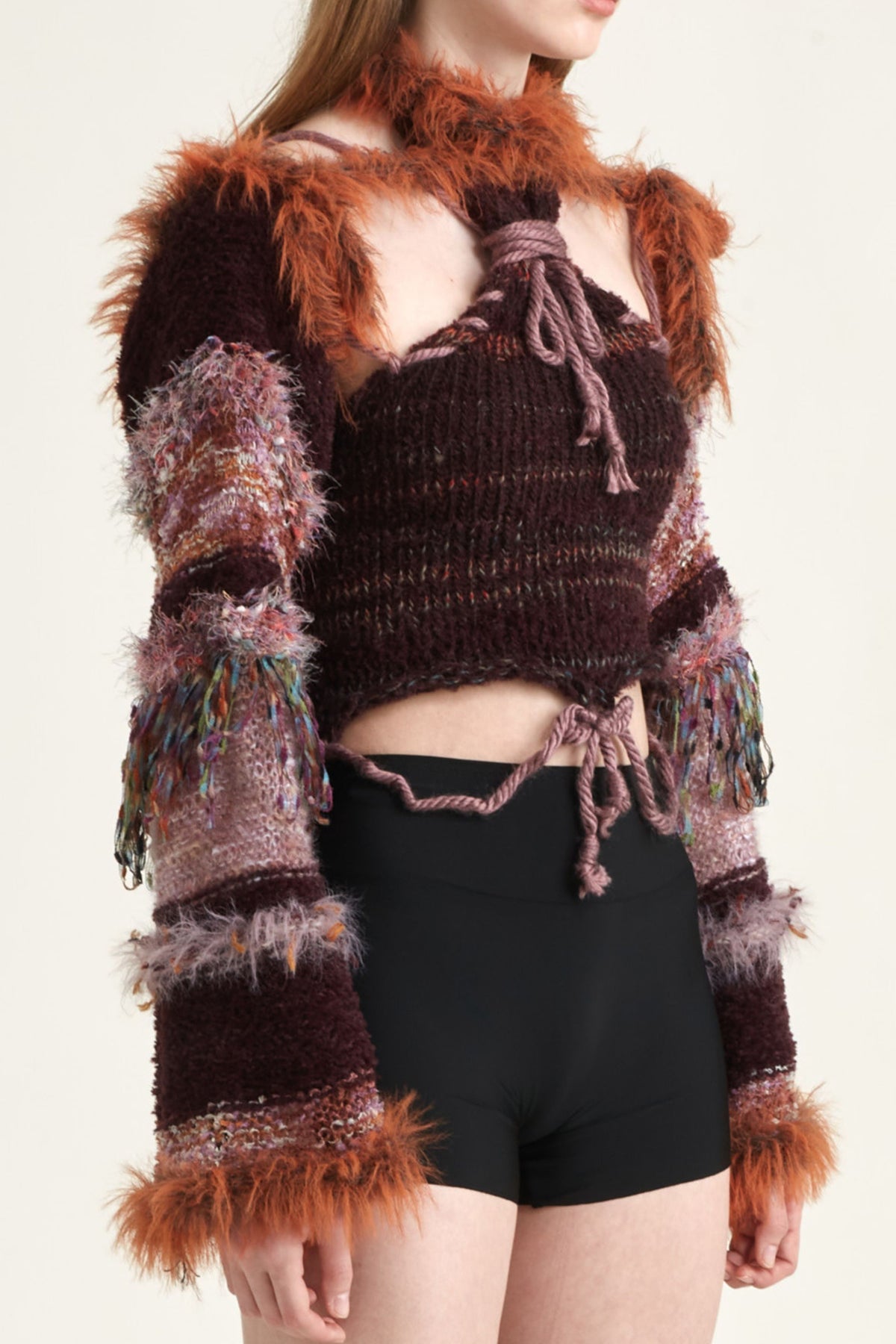 JUEJUEWORKS Fuzzy Trim Sleeve Shrug