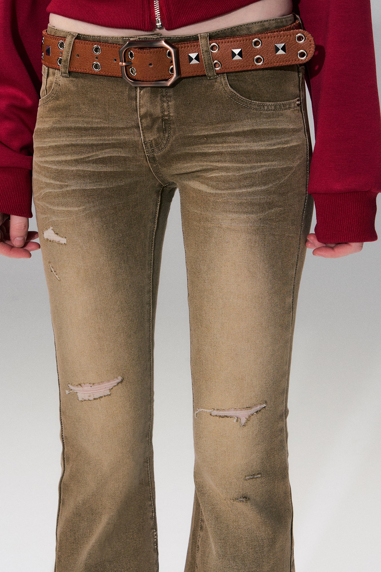 THE NEVERMORE Distressed Wrinkle-Wash Flared Jeans
