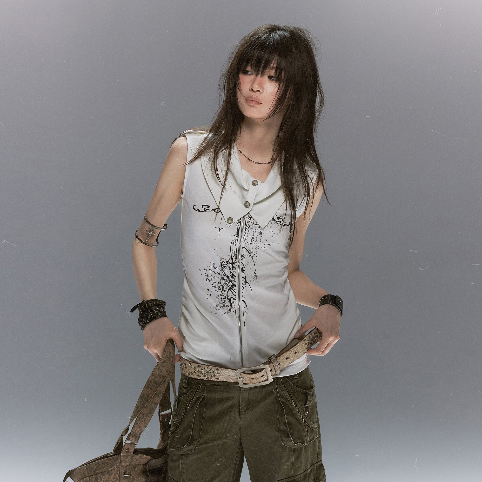 CESTNOUS Cross Graphic Zip-Up Vest