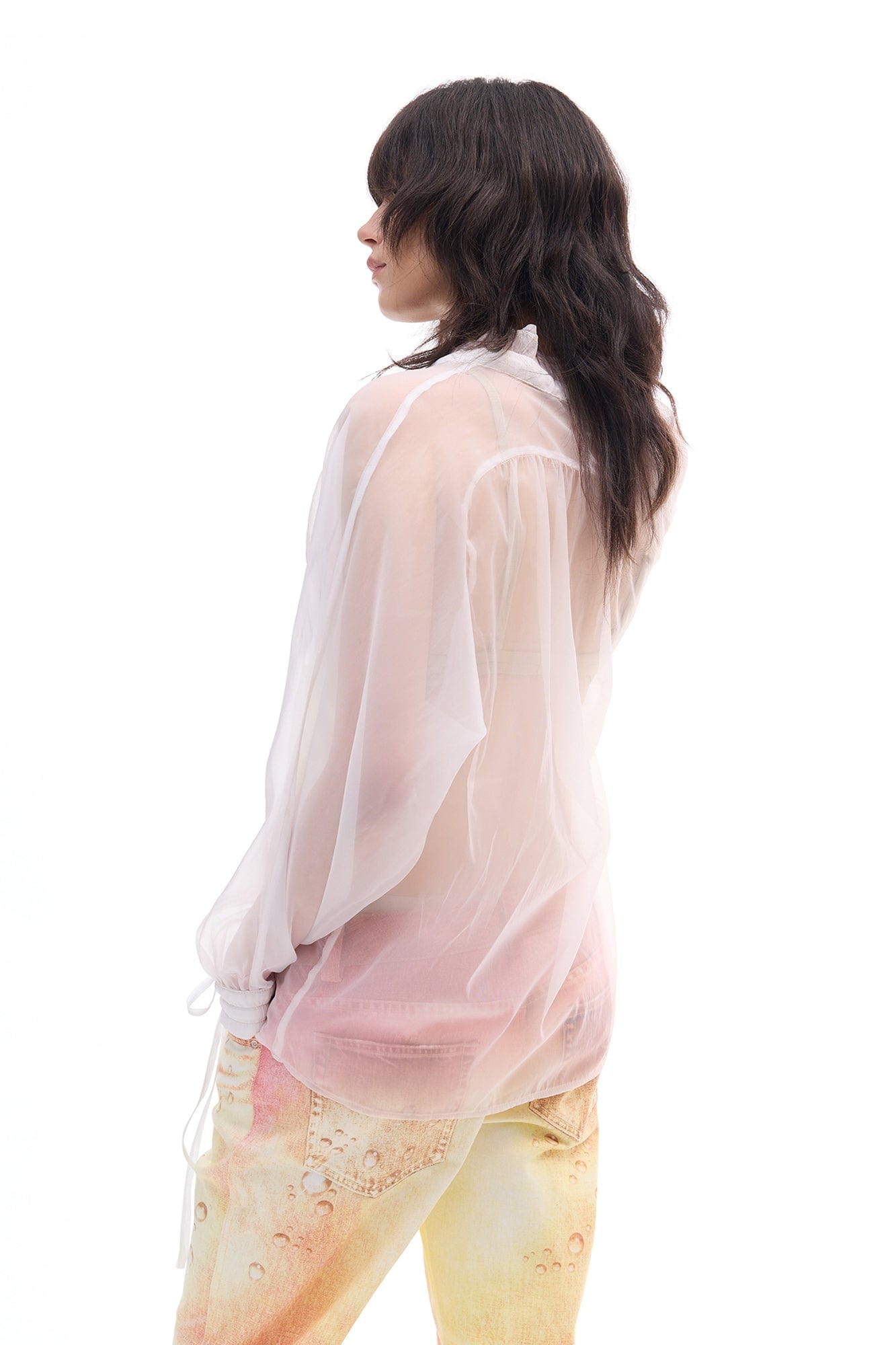 FAYCHUI Sheer Butterfly-Paneled Lace Shirt