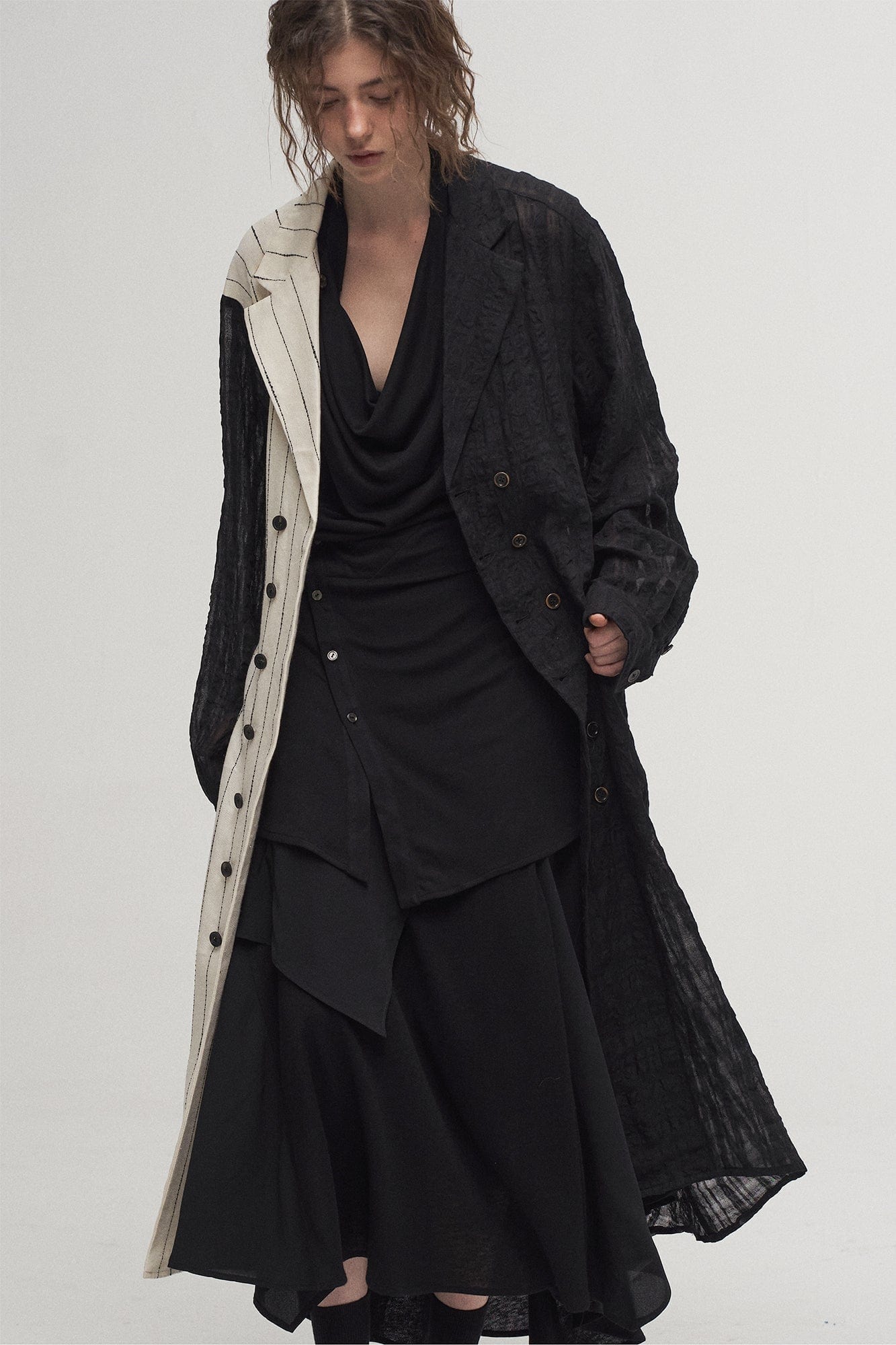 ILNya Nieternite Nifutur Contrast Spliced Striped Sheer Coat, premium urban and streetwear designers apparel on PROJECTISR.com, ILNya Nieternite Nifutur