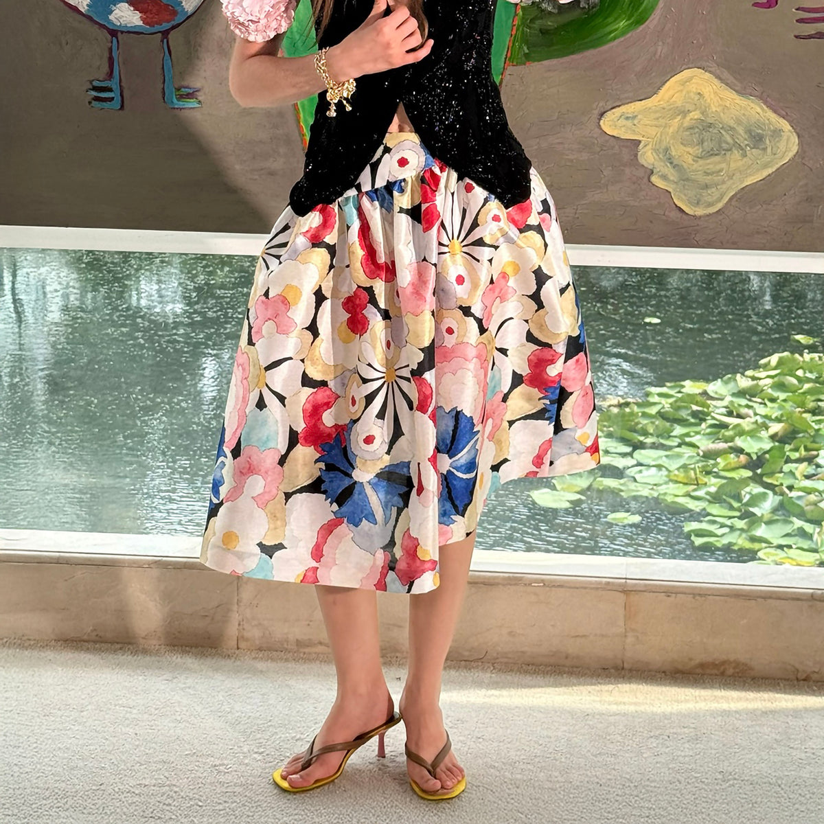 WINGFREE Full-Print Floral Midi Skirt