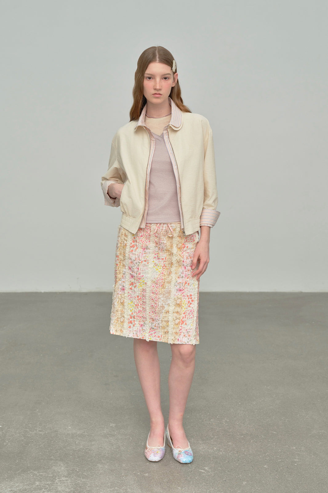 CHICCHICK Pleated Floral Full-Print Skirt