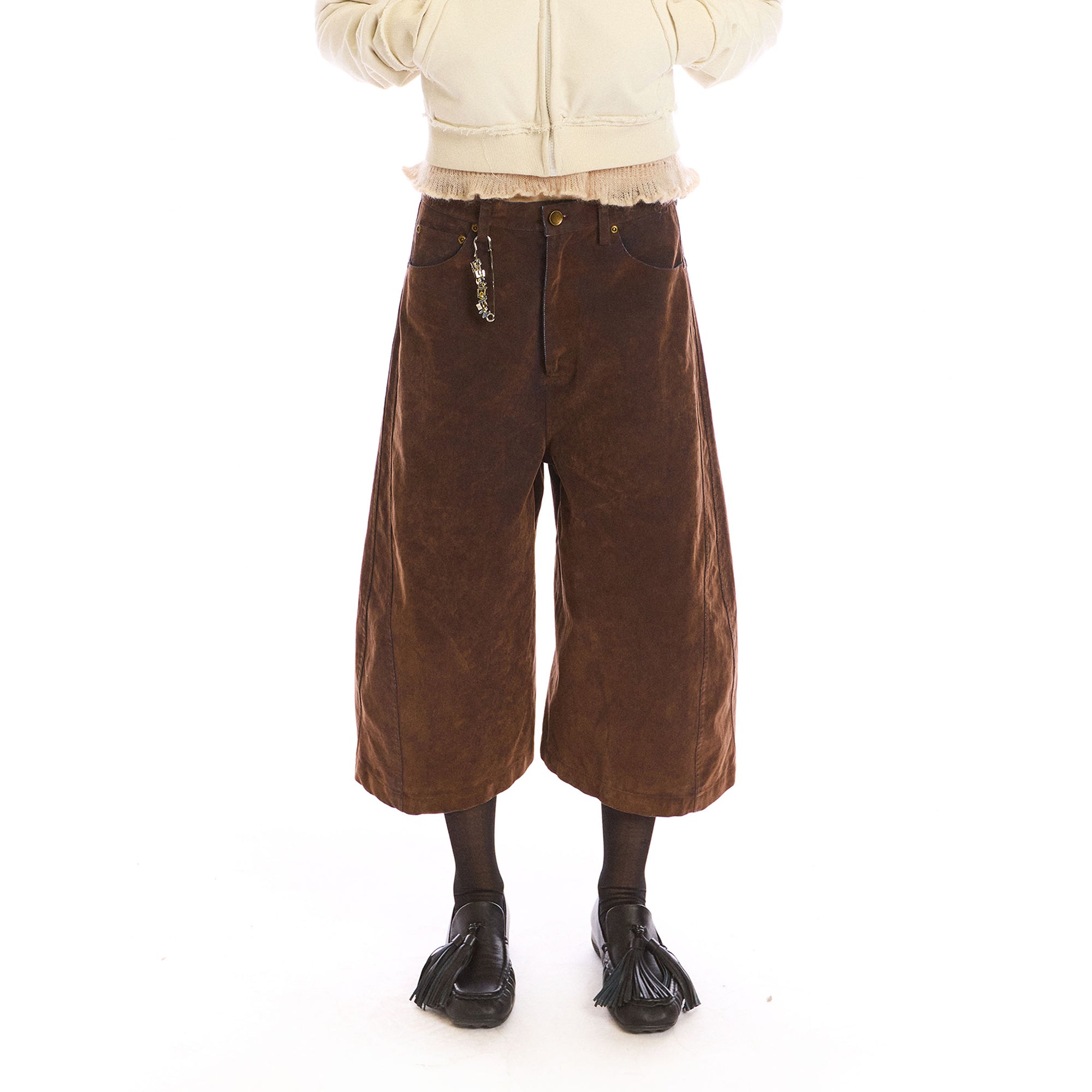 NEVERSEEZ Cropped Wide-Leg Denim Culottes