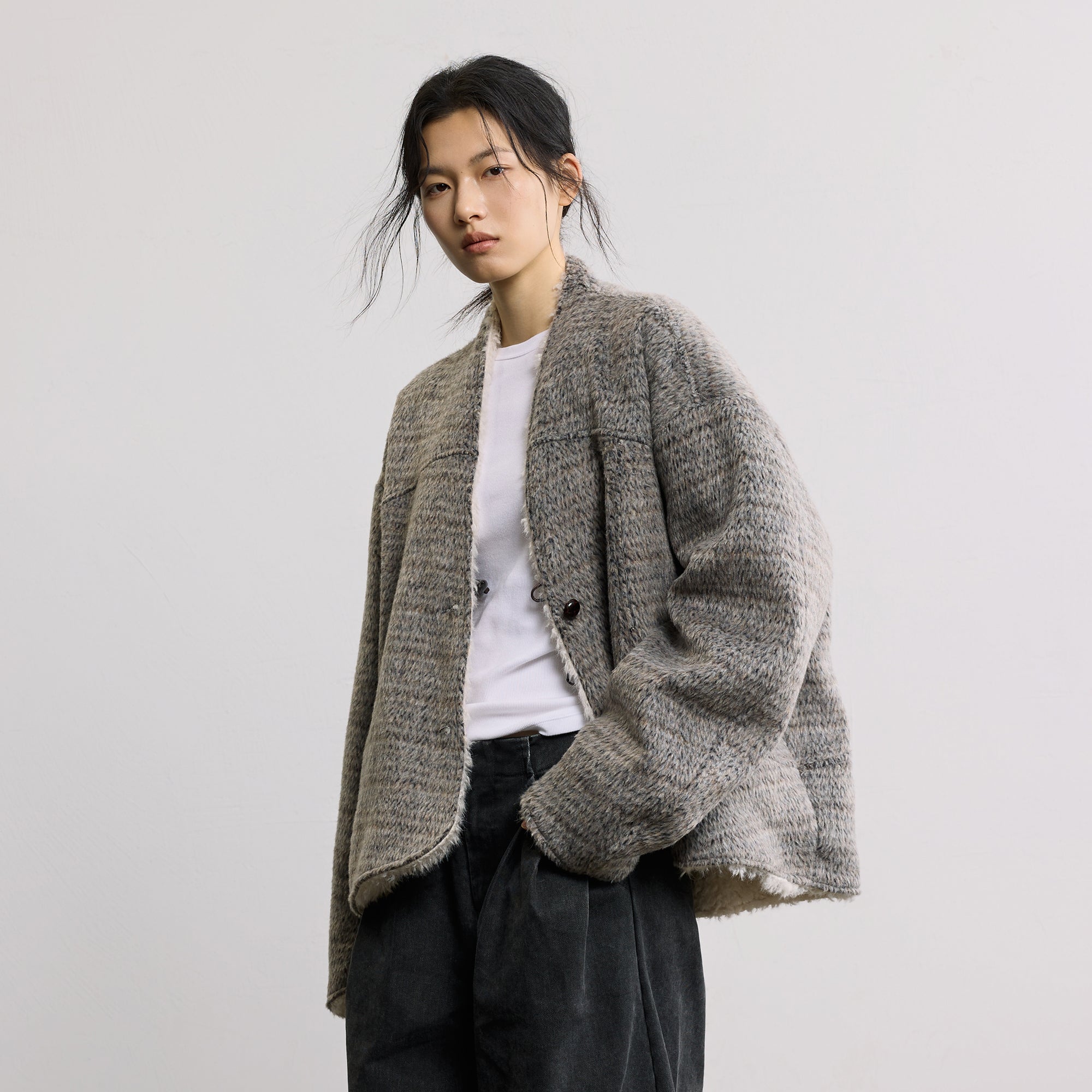 SAME FLOW Reversible Wool-Blend Fleece Jacket