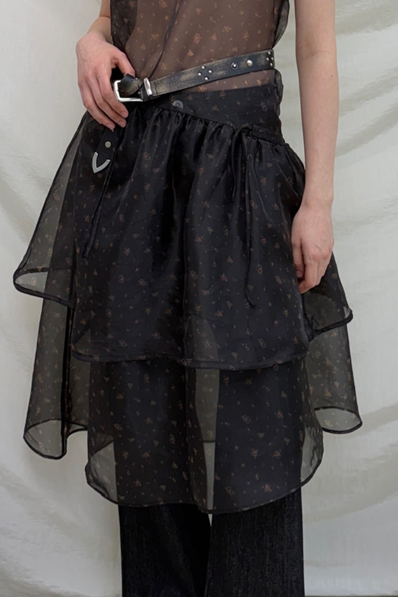 NEVERSEEZ Sheer Ditsy-Print Tiered Overlay Dress