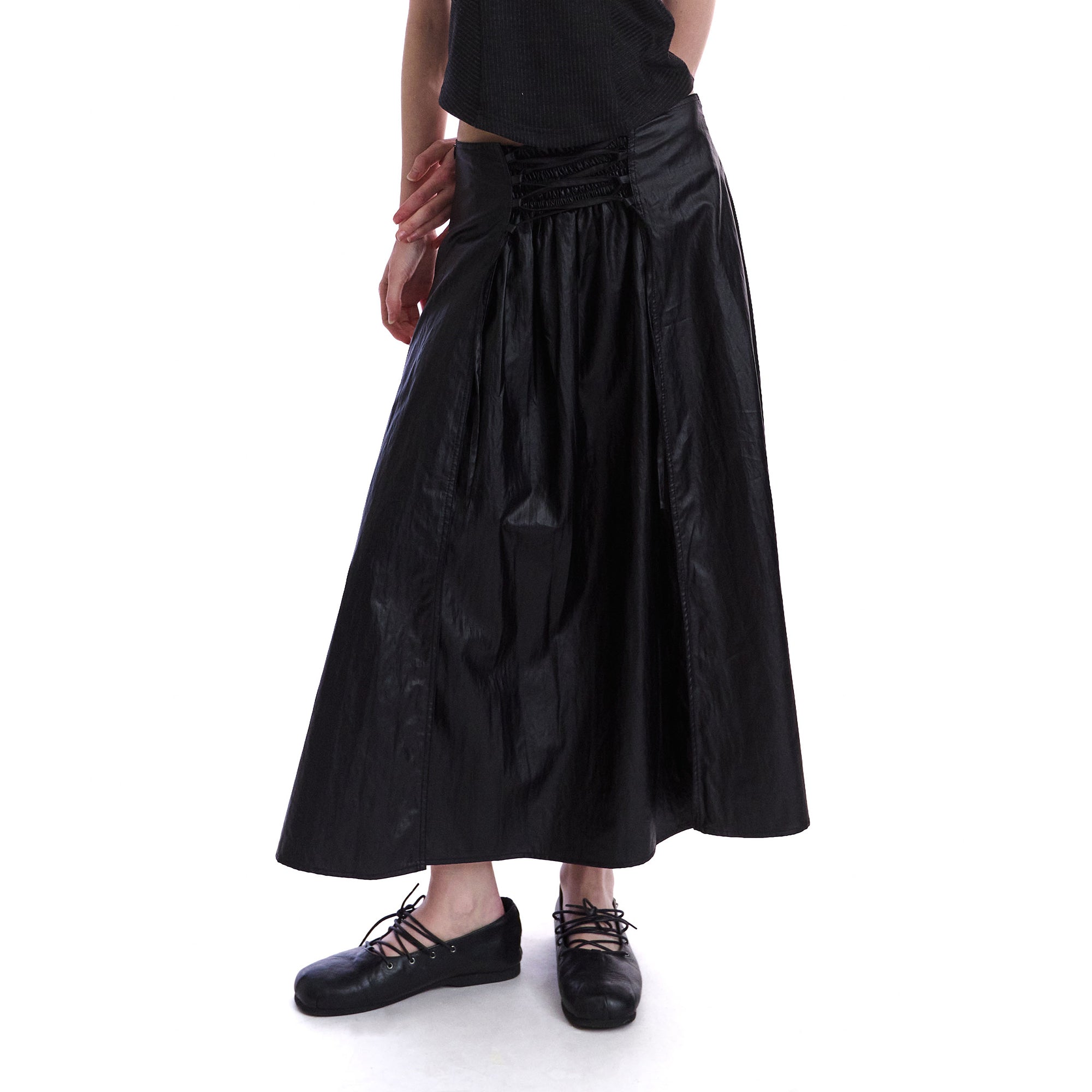 NEVERSEEZ Faux-Leather Lace-Up Wrap Maxi Skirt
