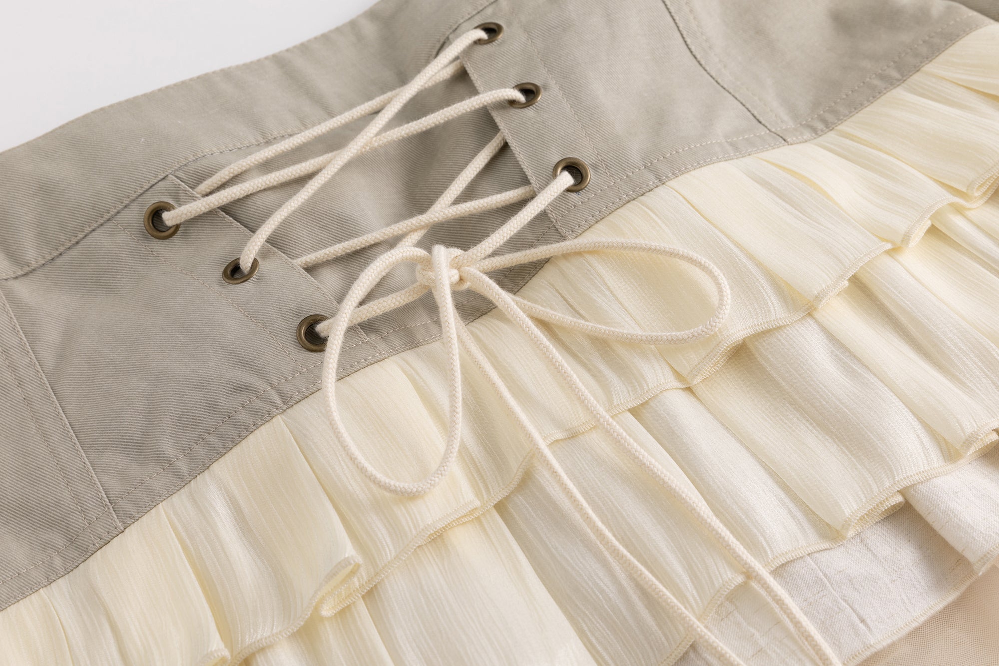 CESTNOUS Scroll-Embellished Layered Ruffle Mini Skirt