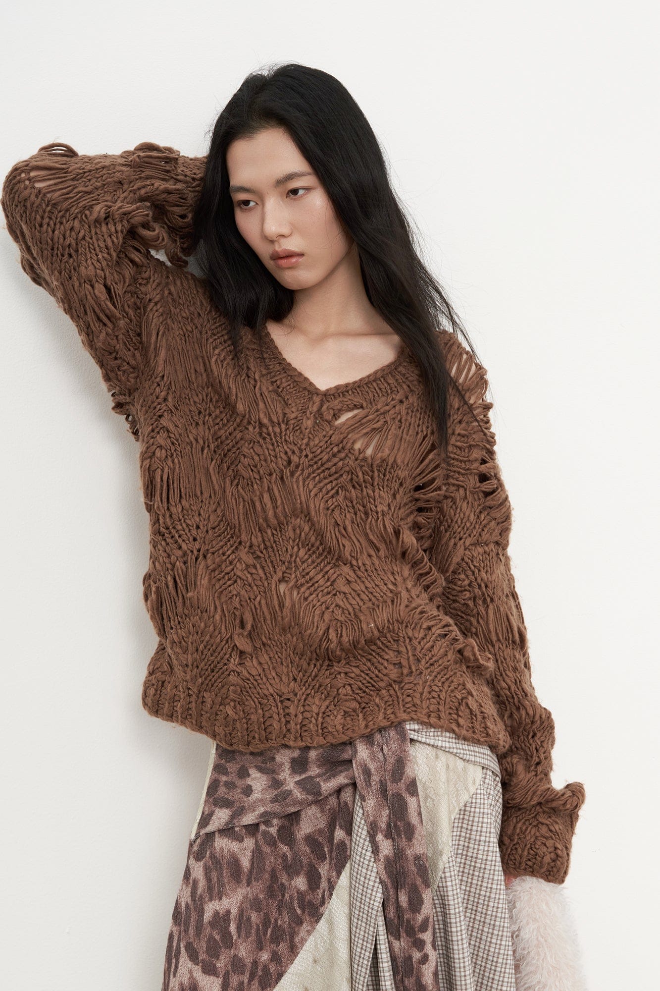 SAME FLOW Crocheted Open-Knit Pullover Sweater