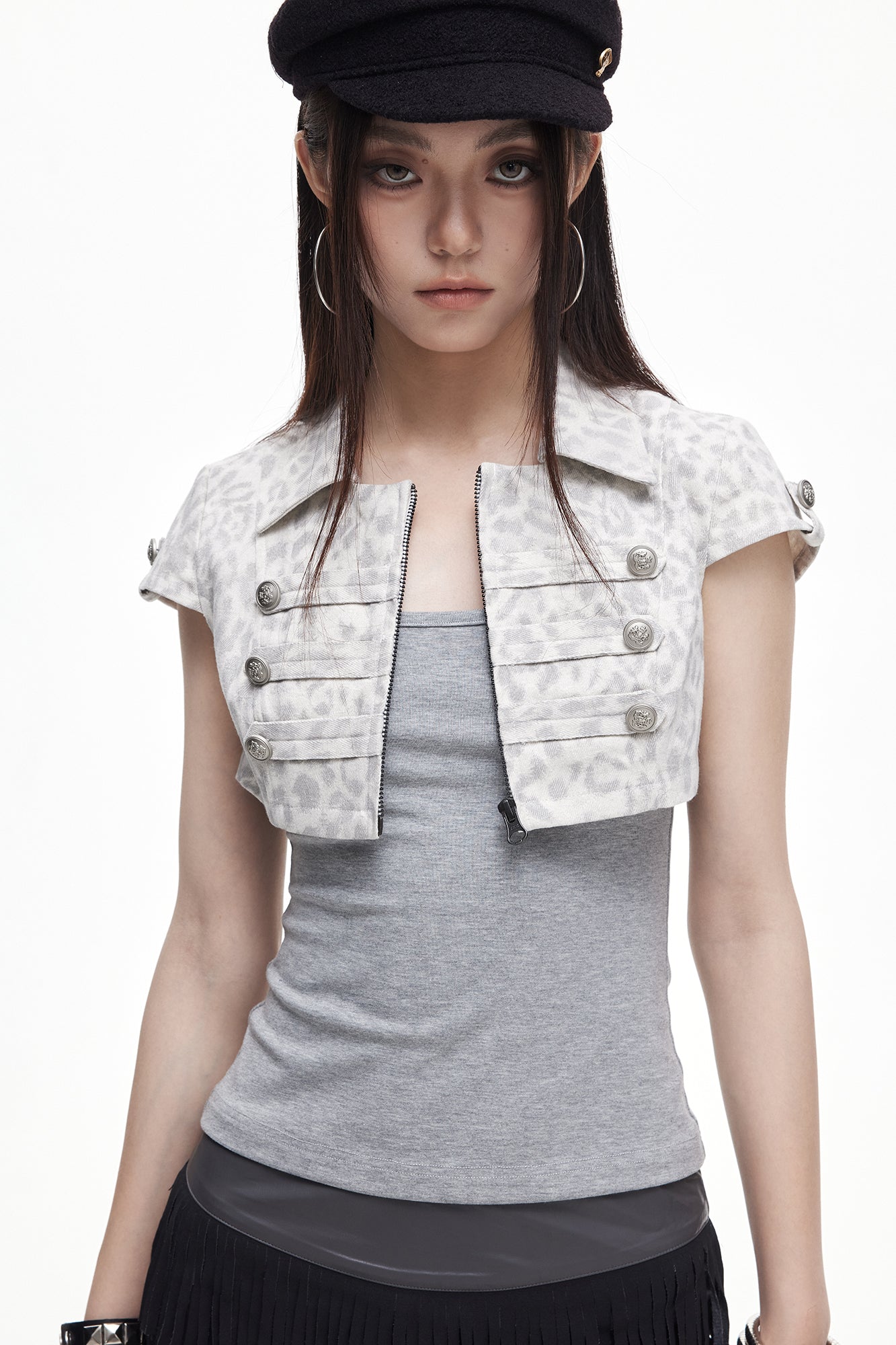 3MODE Retro Leopard Jacquard Two-Piece T-Shirt