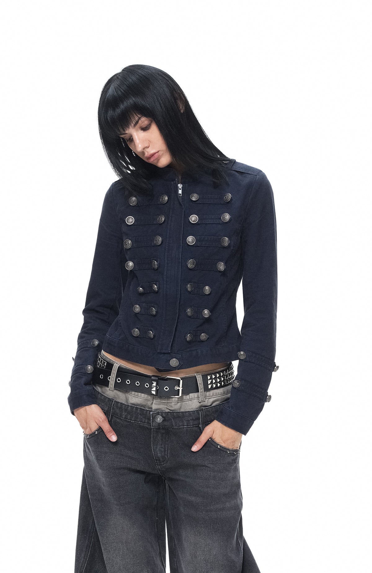 3MODE Retro Napoleon Double-Breasted Cinched Jacket