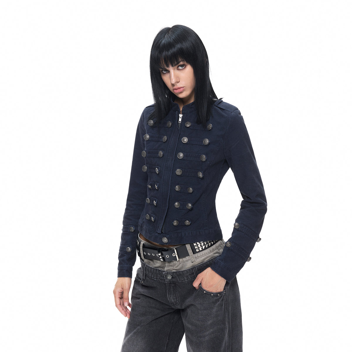 3MODE Retro Napoleon Double-Breasted Cinched Jacket