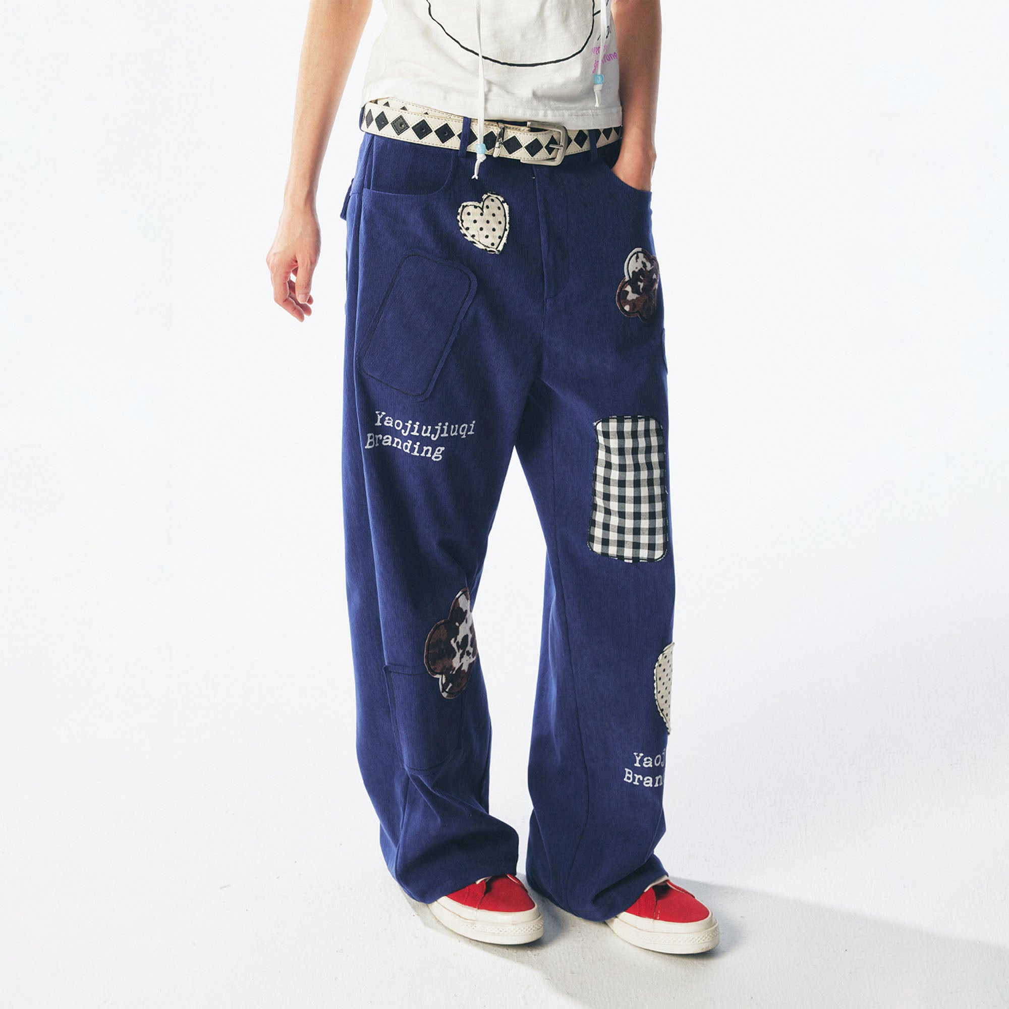 1997 POSTOFFICE Whimsical Patch Straight-Leg Pants, premium urban and streetwear designers apparel on PROJECTISR.com, 1997 POSTOFFICE