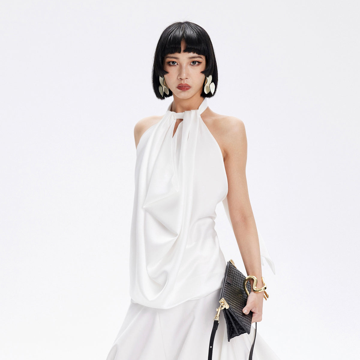 TINY IN STUDIO Draped Tie Halter Tank Top