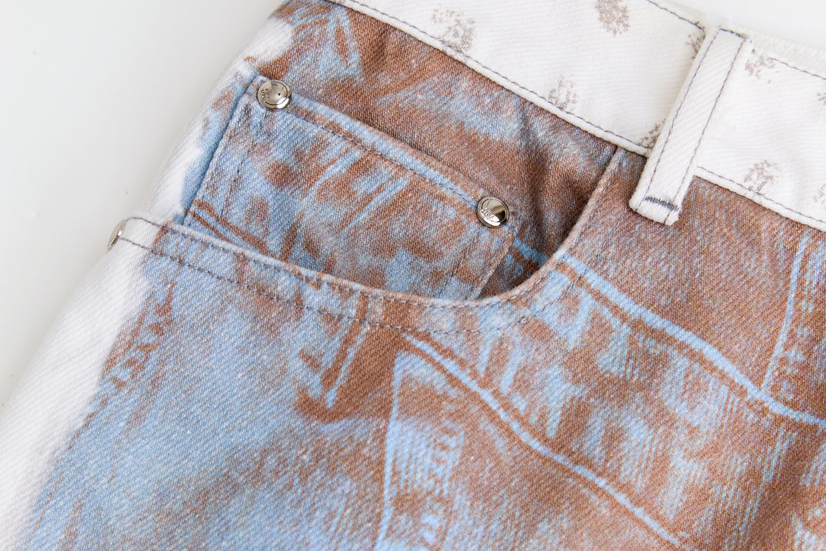 AURA LAND Retro Double-Sided Graphic Low-Rise Flared Jeans