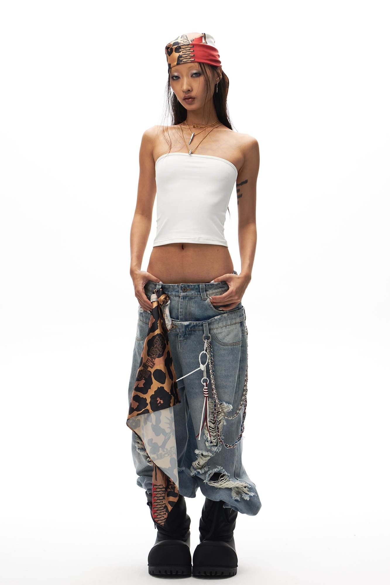 SCHWARZGOLD Leopard Union Flag Full-Printed Headscarf, premium urban and streetwear designers apparel on PROJECTISR.com, SCHWARZGOLD