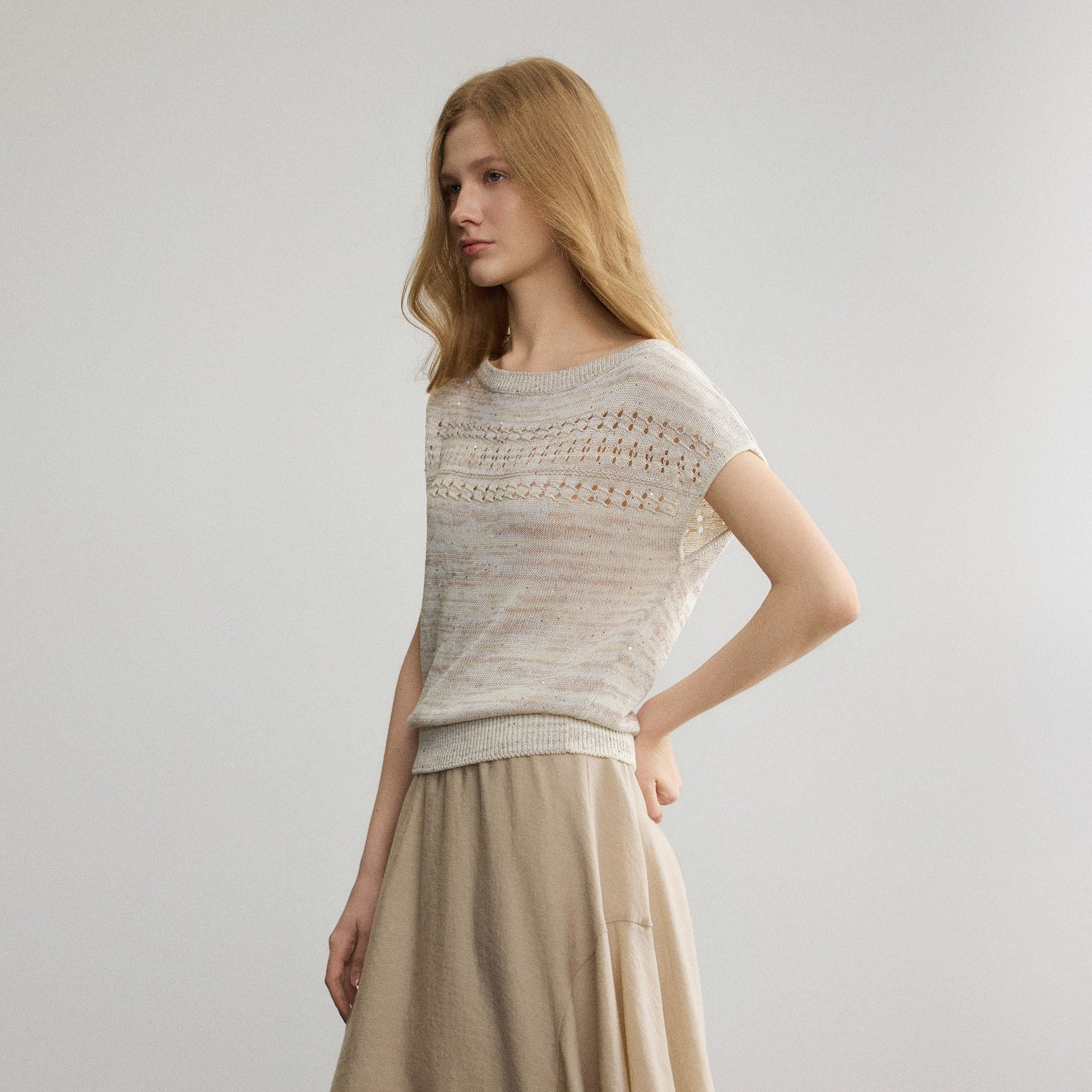 SAME FLOW Shimmer Pointelle Knit Tee