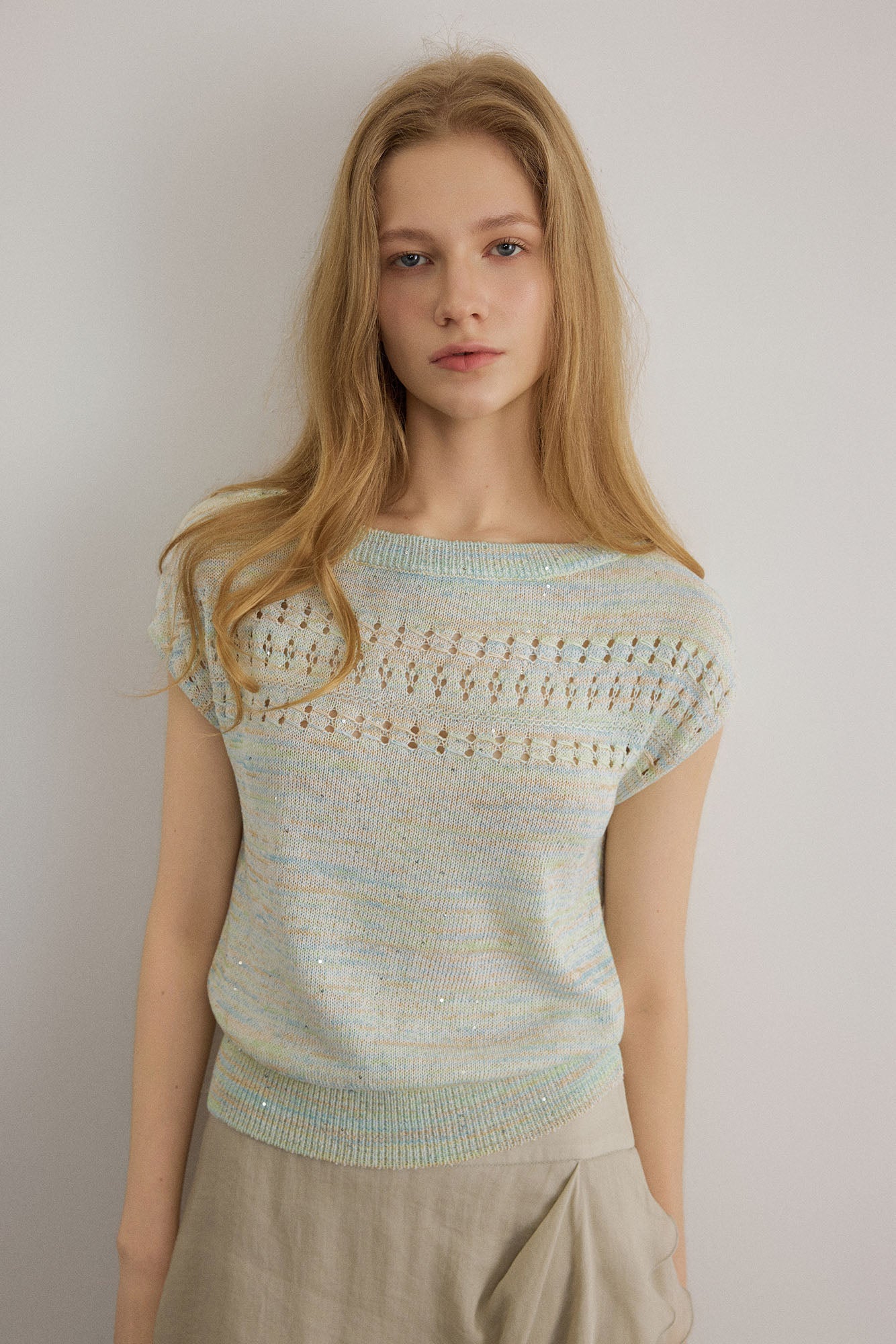 SAME FLOW Shimmer Pointelle Knit Tee