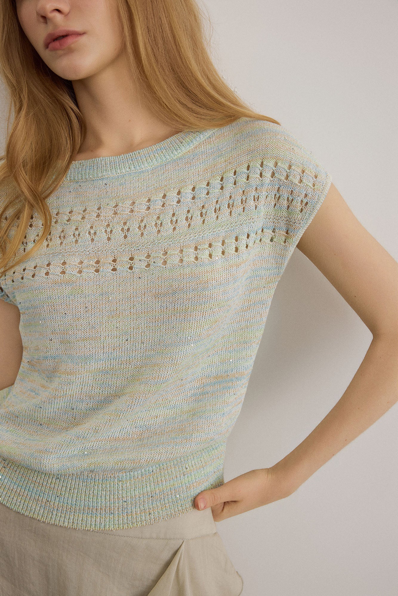 SAME FLOW Shimmer Pointelle Knit Tee