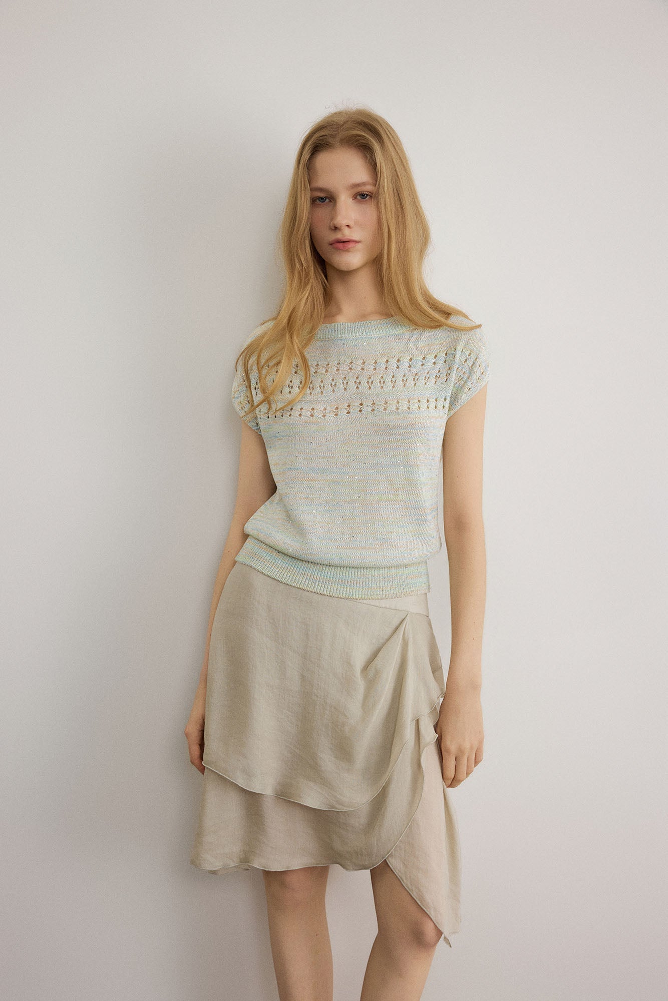 SAME FLOW Shimmer Pointelle Knit Tee