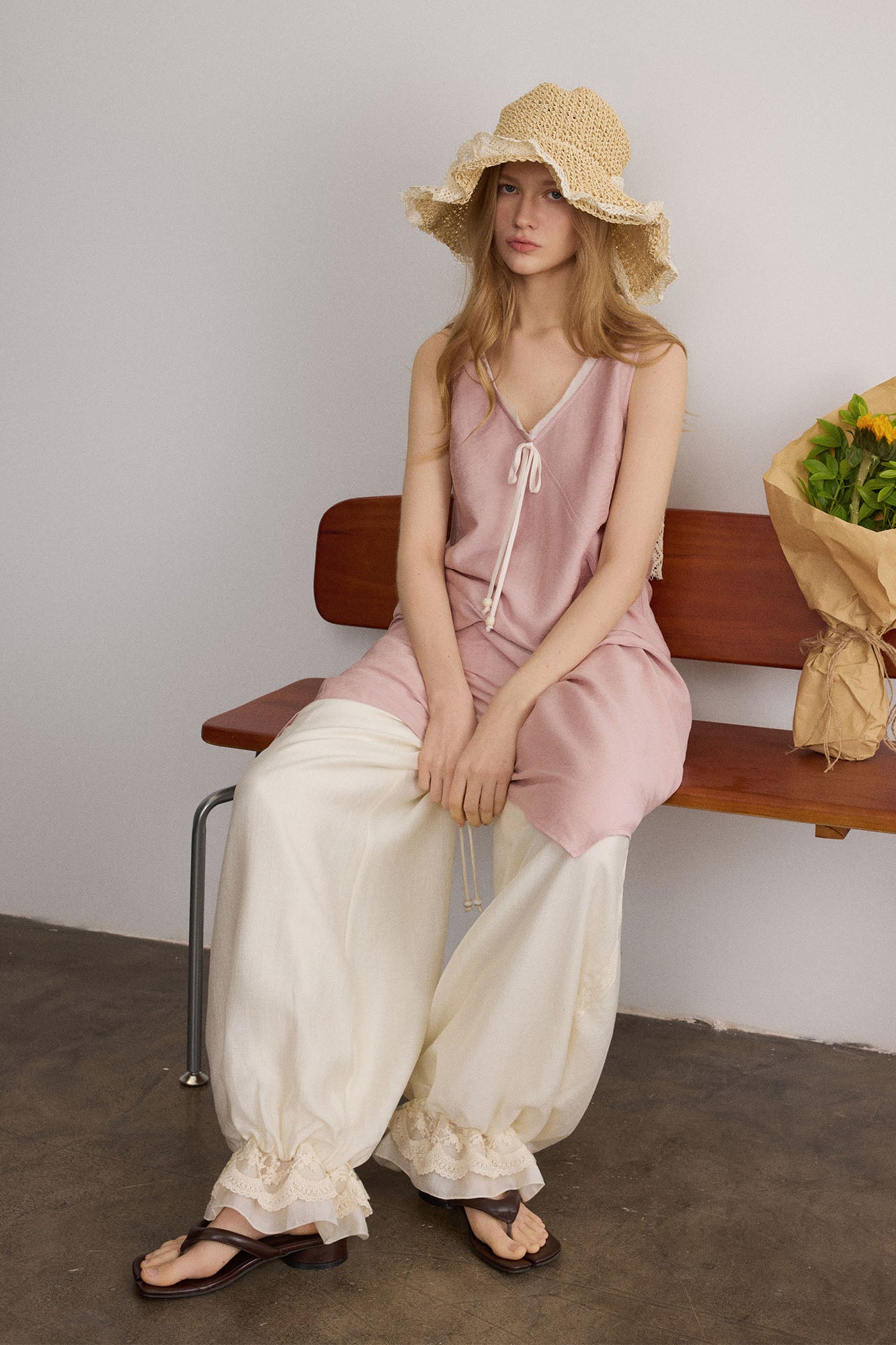 SAME FLOW Asymmetric Hem Wool-Blend V-Neck Tunic