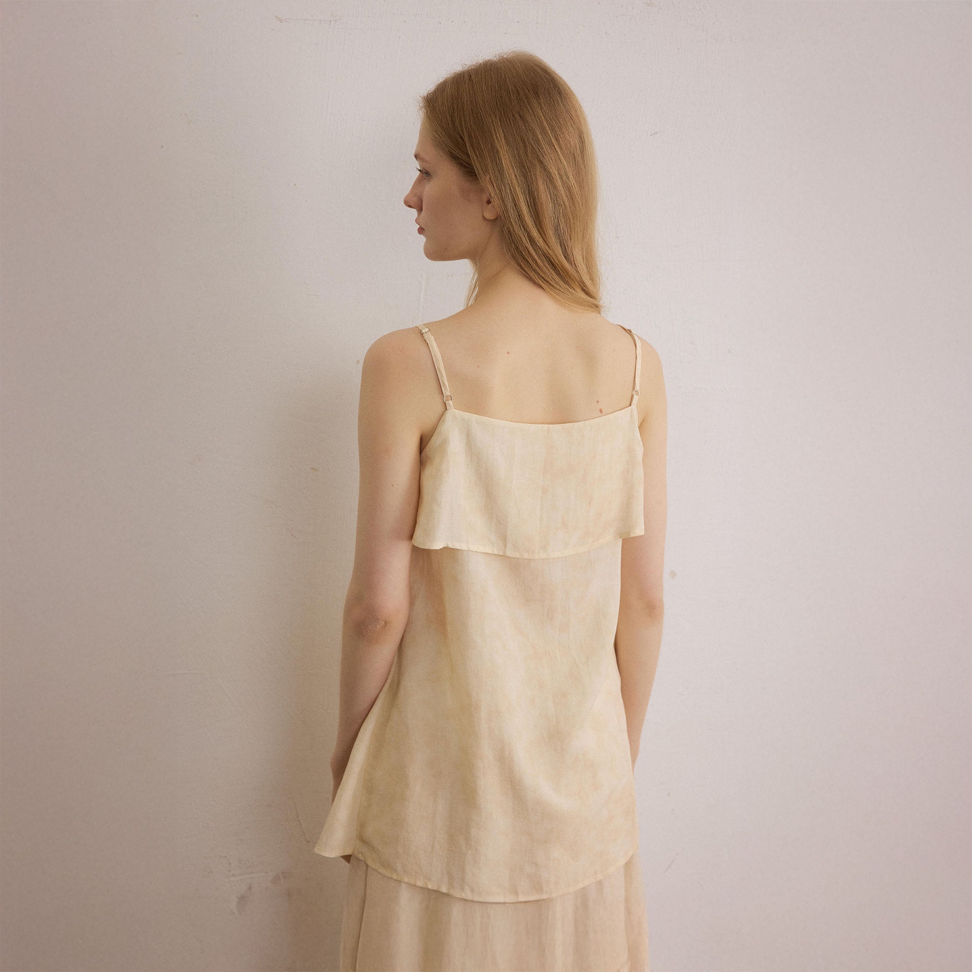 SAME FLOW Asymmetrical Draped Lace-Panel Cami Top