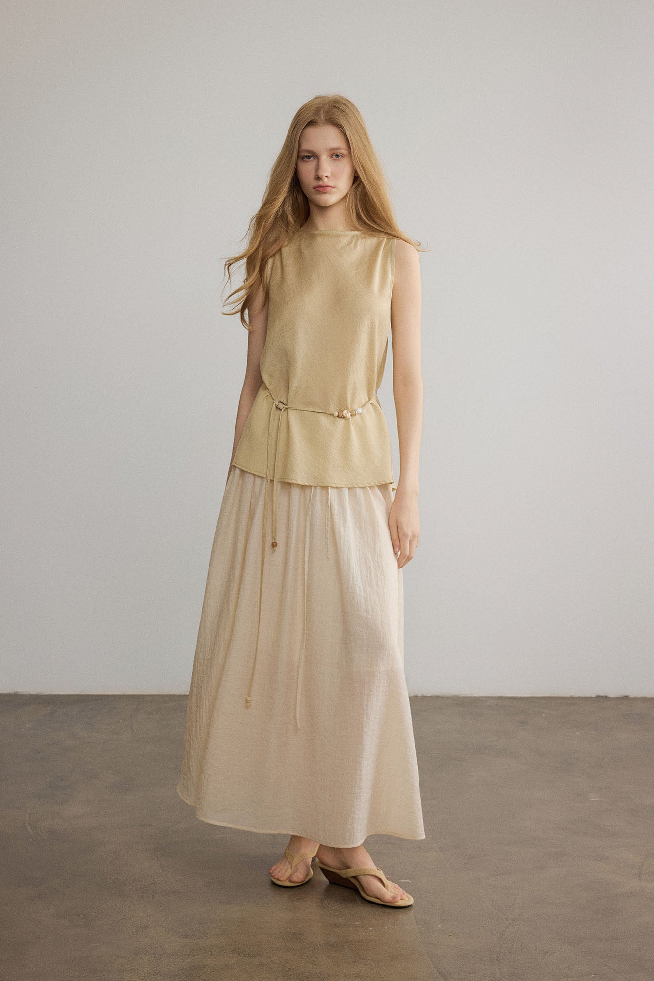 SAME FLOW Paisley Jacquard Beaded-Belt Sleeveless Top
