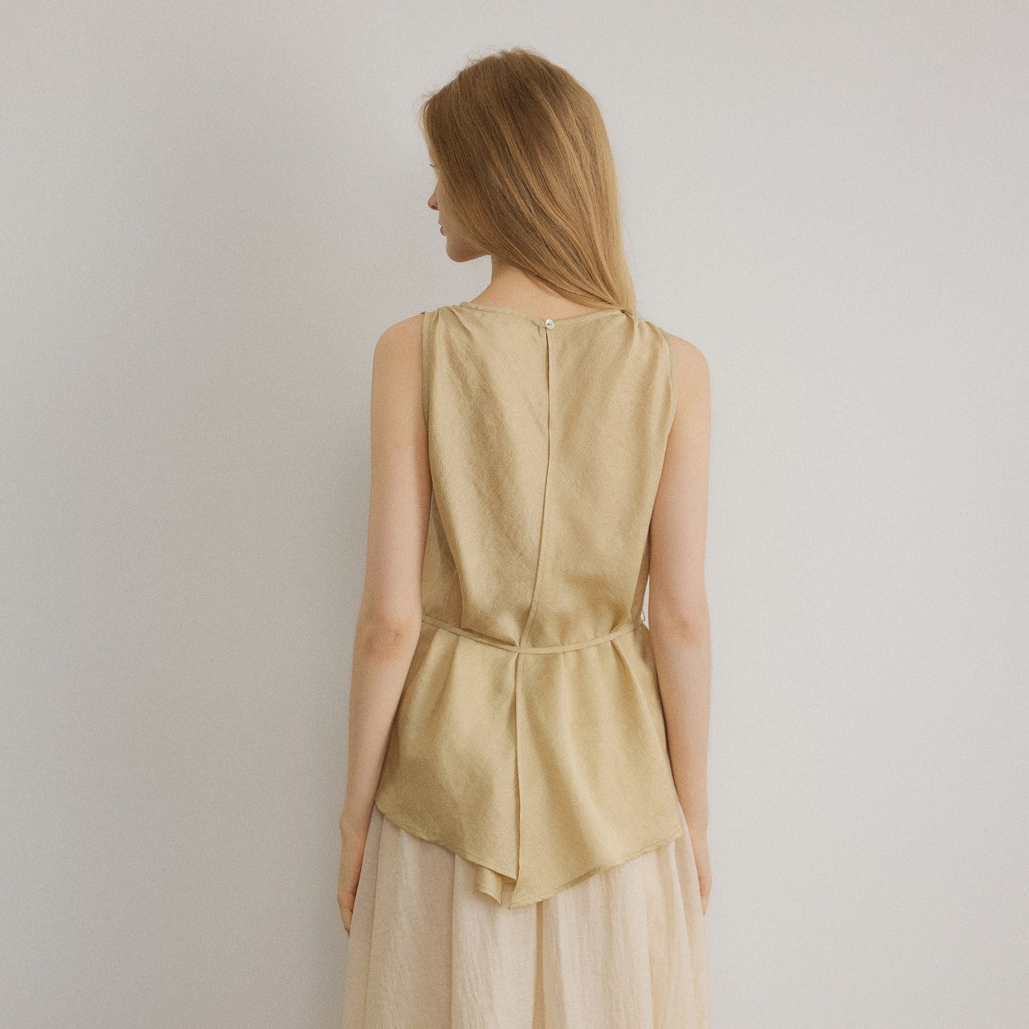 SAME FLOW Paisley Jacquard Beaded-Belt Sleeveless Top