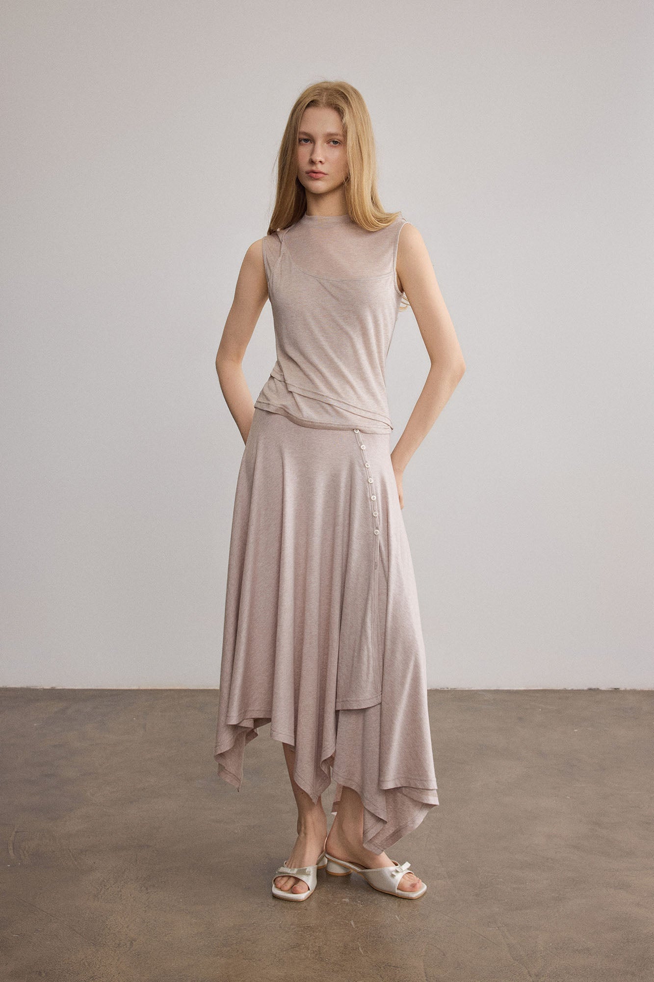 SAME FLOW Sheer-Panel Wool-Blend Sleeveless Top