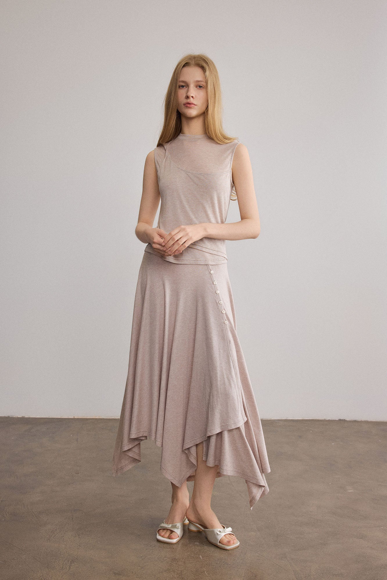 SAME FLOW Sheer-Panel Wool-Blend Sleeveless Top