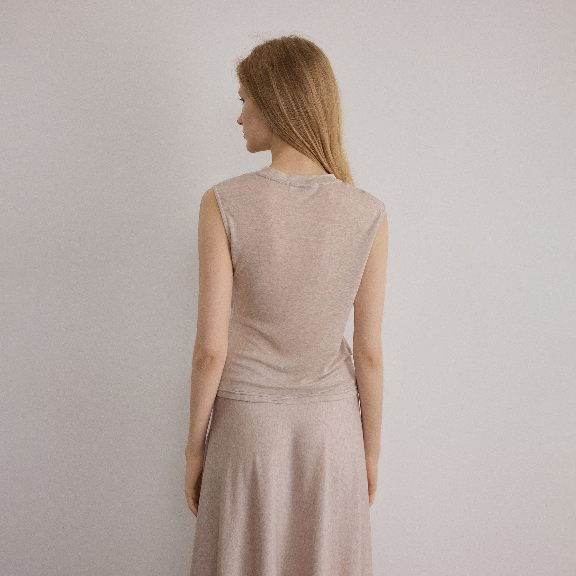 SAME FLOW Sheer-Panel Wool-Blend Sleeveless Top
