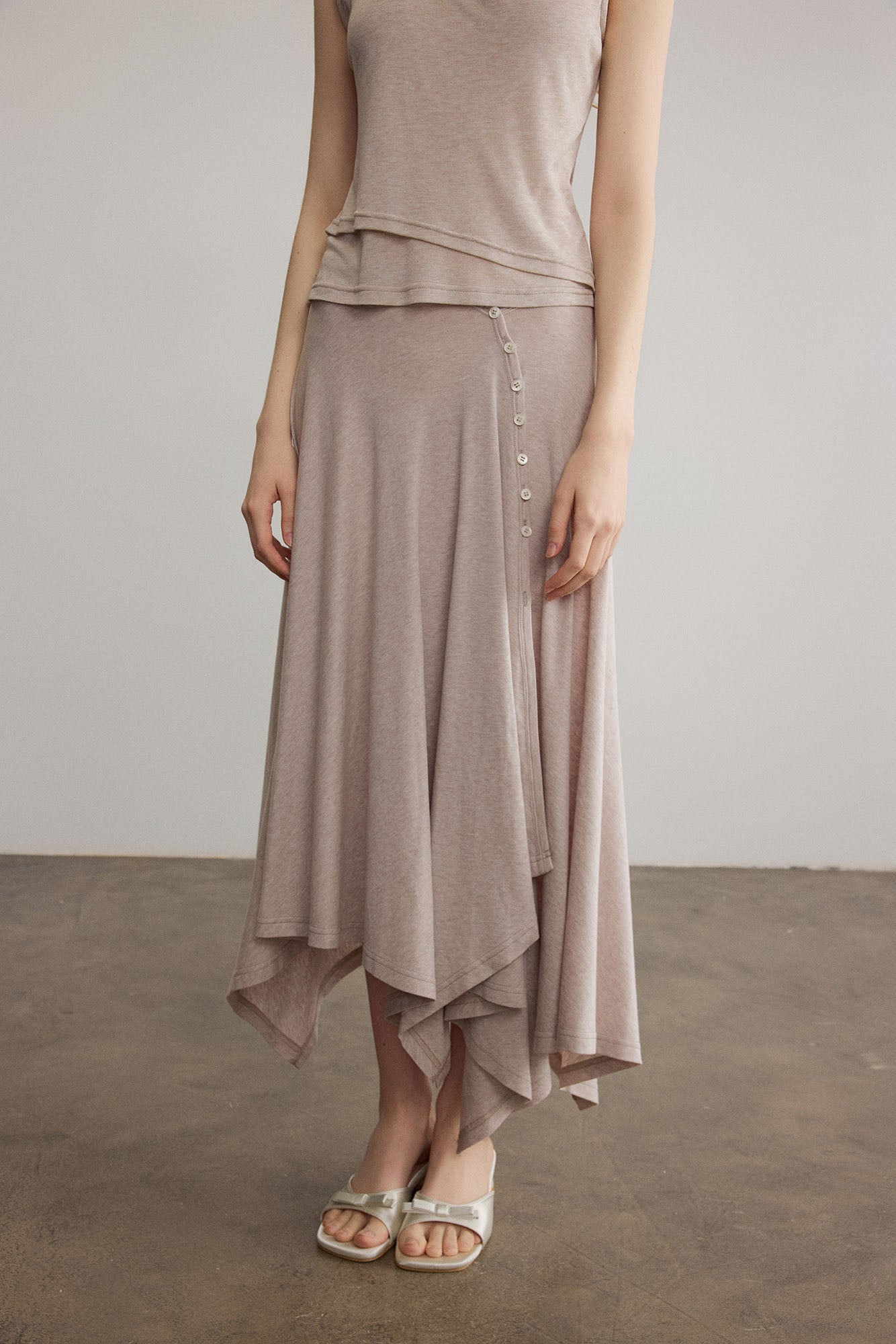 SAME FLOW Minimal Asymmetrical Wool-Blend Midi Skirt