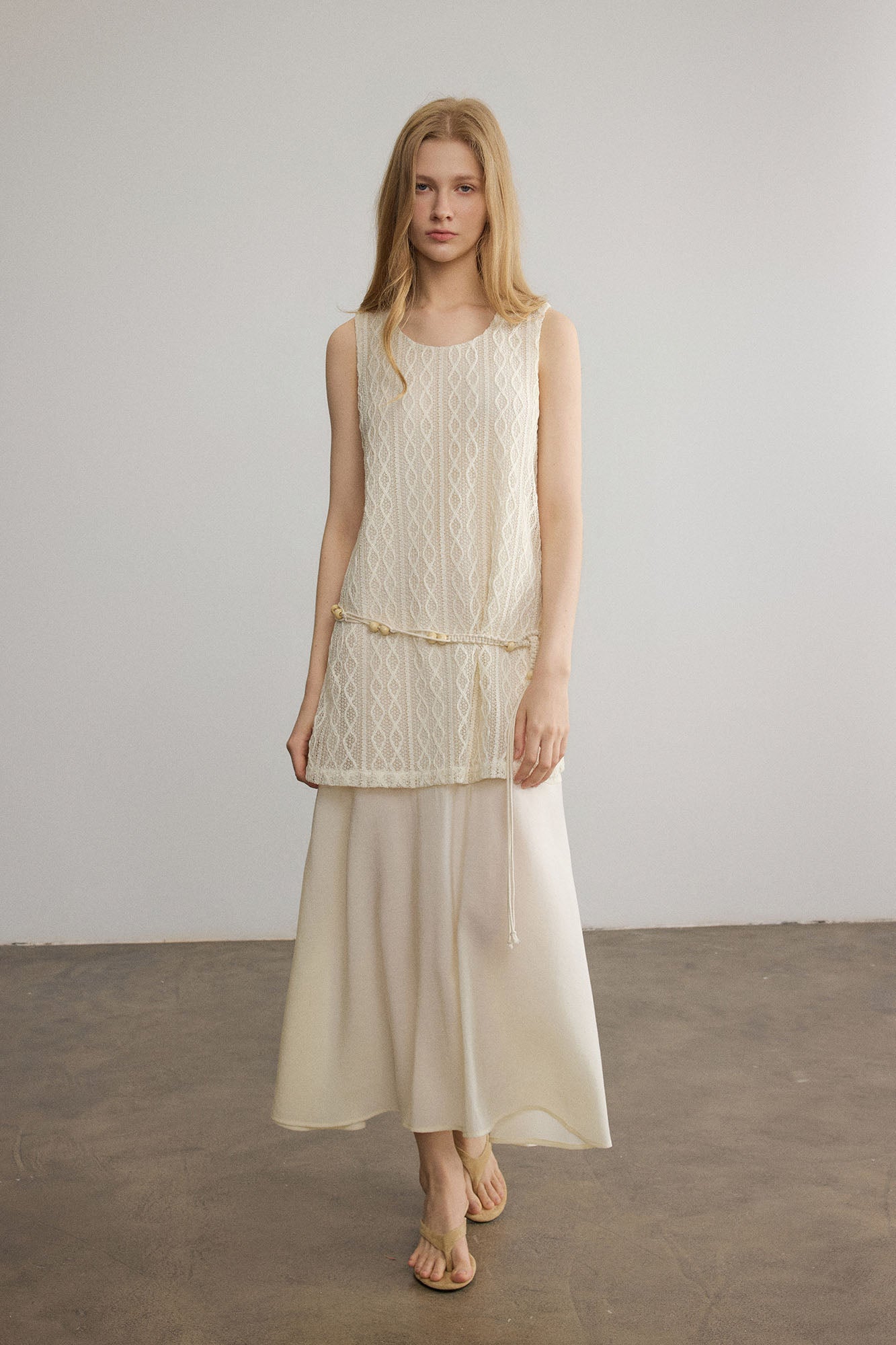 SAME FLOW Pointelle Faux-Layered Sleeveless Dress