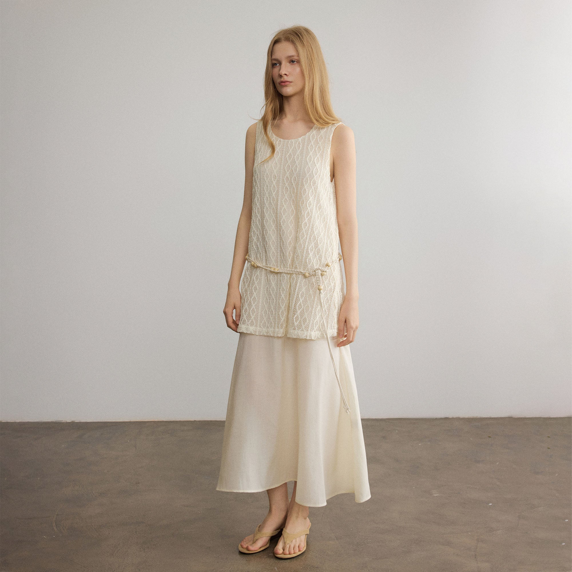 SAME FLOW Pointelle Faux-Layered Sleeveless Dress