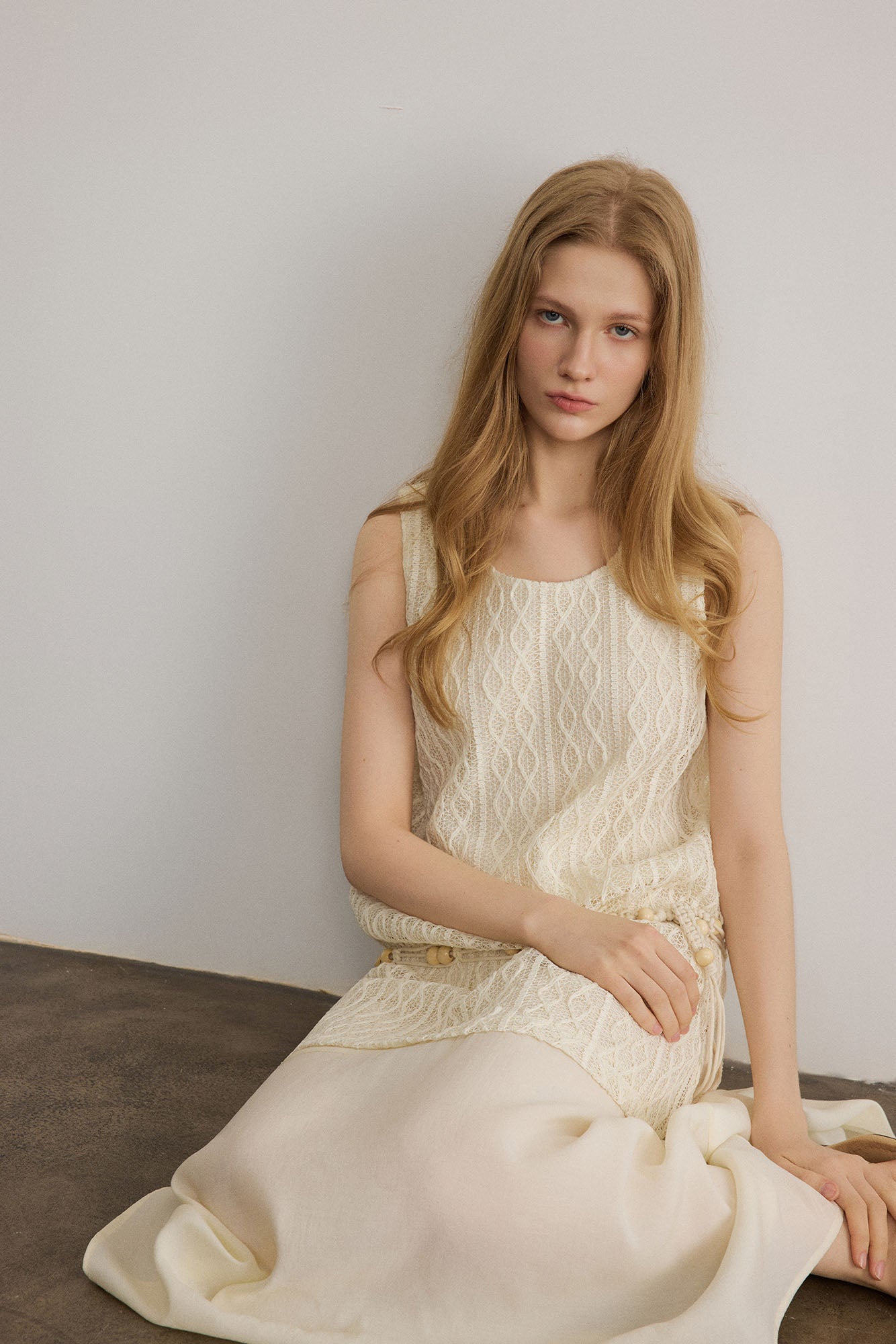 SAME FLOW Pointelle Faux-Layered Sleeveless Dress