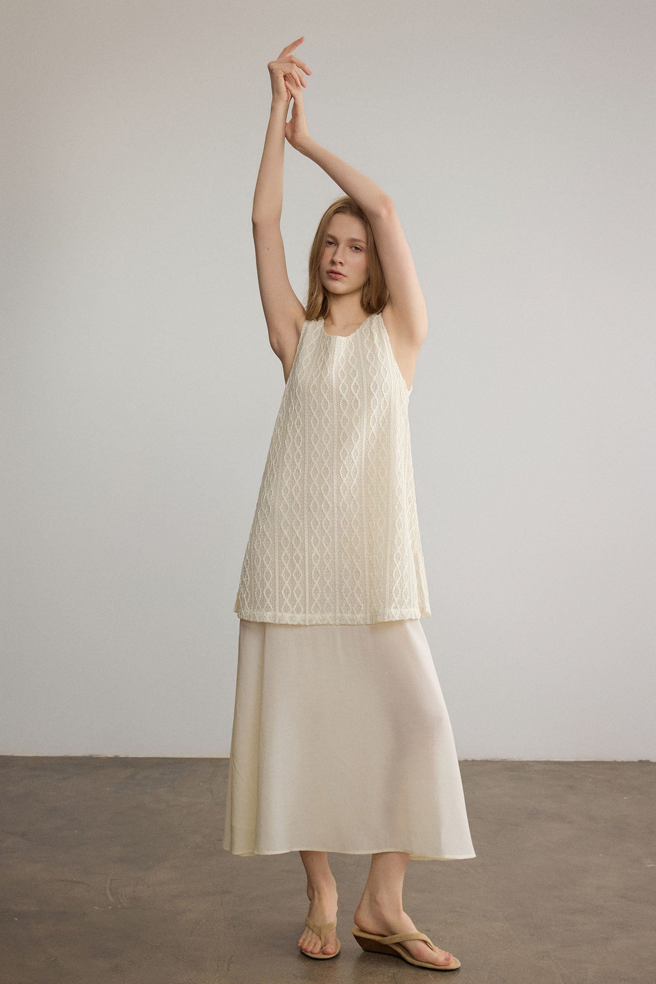 SAME FLOW Pointelle Faux-Layered Sleeveless Dress