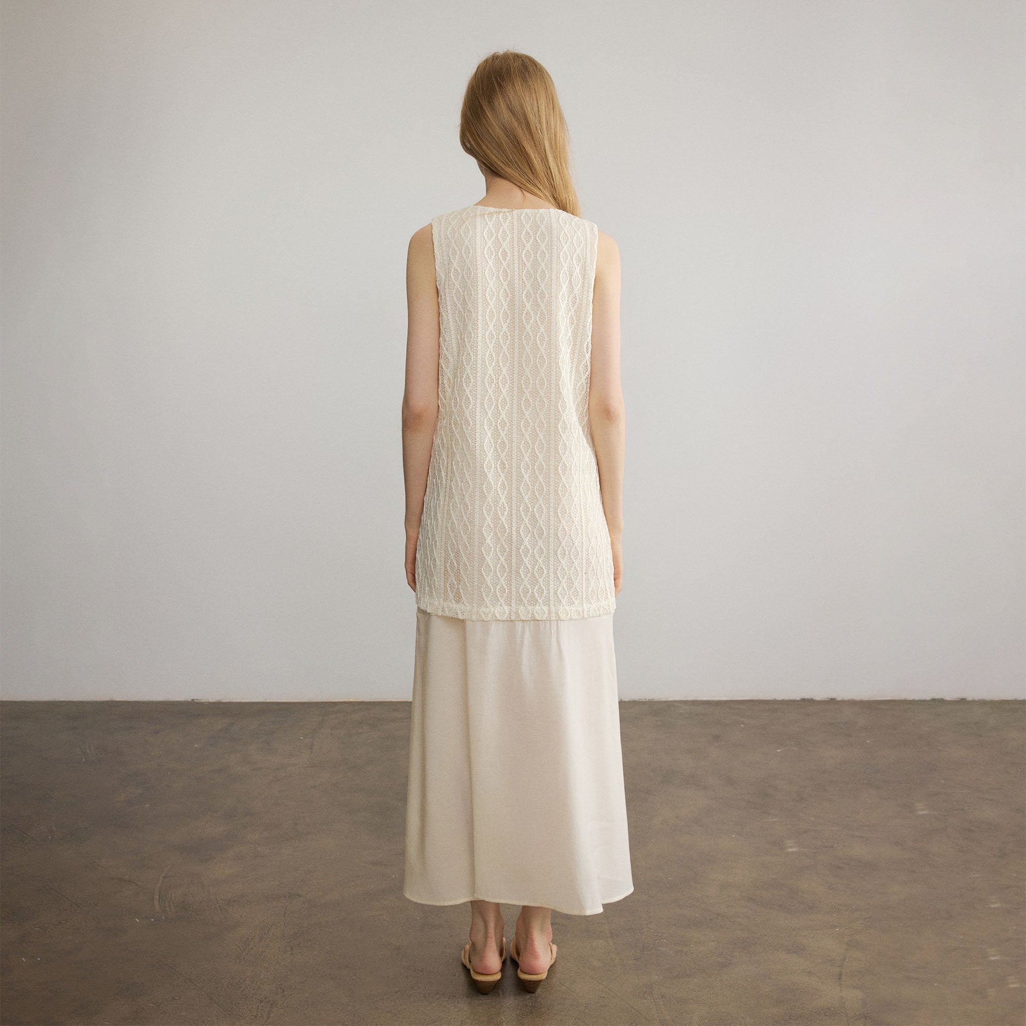 SAME FLOW Pointelle Faux-Layered Sleeveless Dress