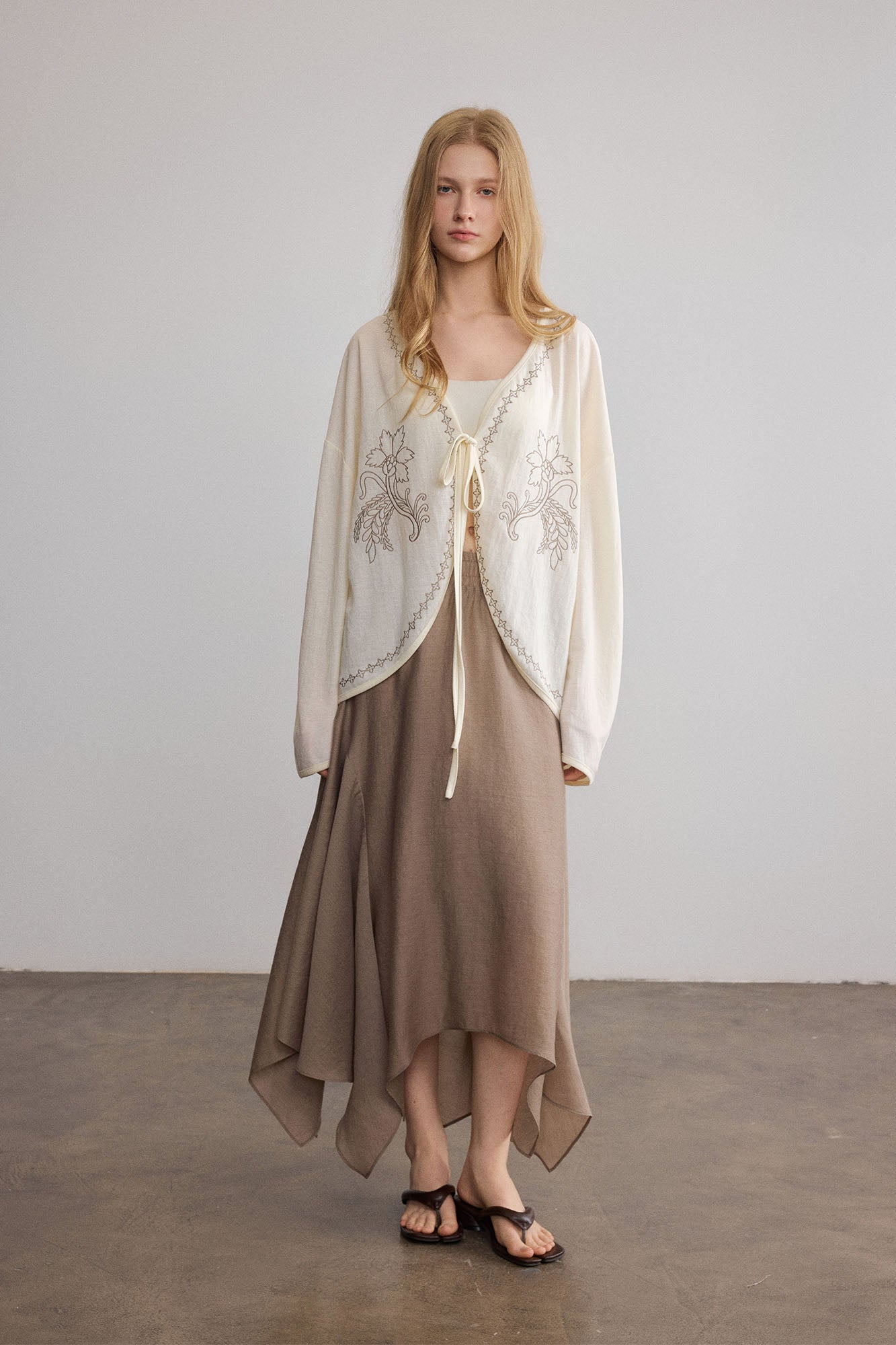 SAME FLOW Floral Embroidered Tie-Front Jacket