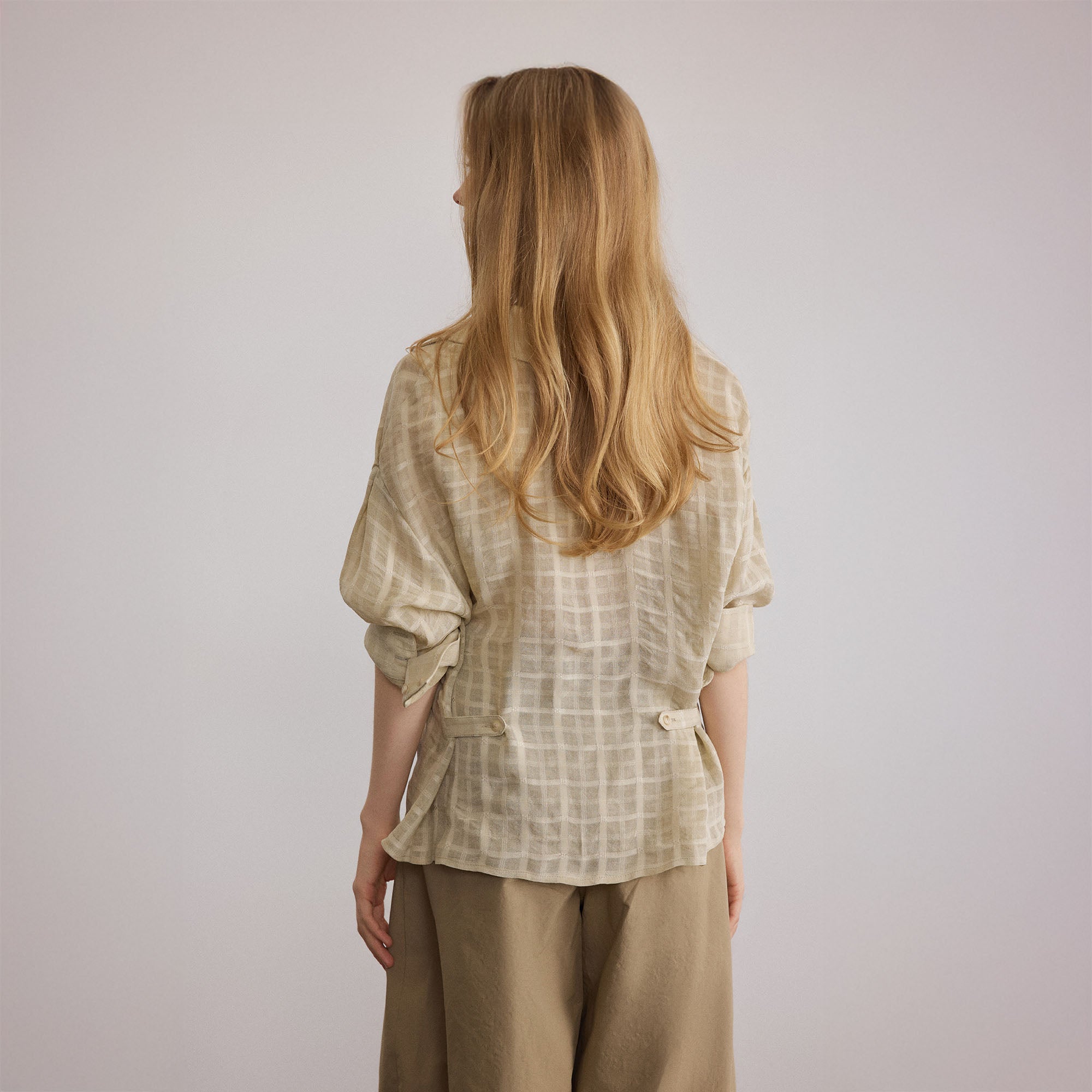 SAME FLOW Sheer Plaid V-Neck Shirt